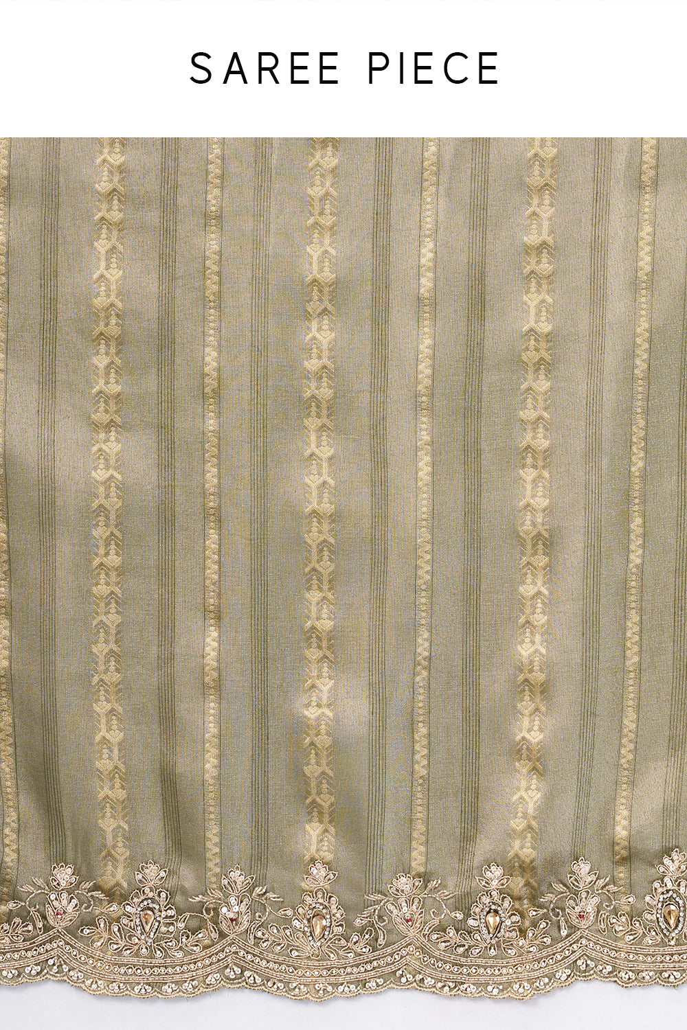 Moss Green Tissue Brocade Saree woth Zari and Bead Work