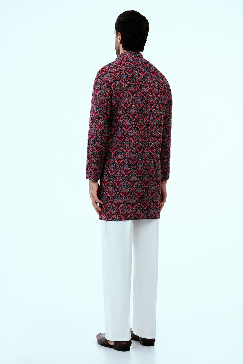 Multicolor Art Silk Printed Mens Kurta Set in Resham Work