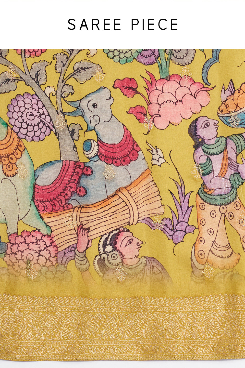 Multicolor Brocade Silk Saree with Madhubani Inspired Print