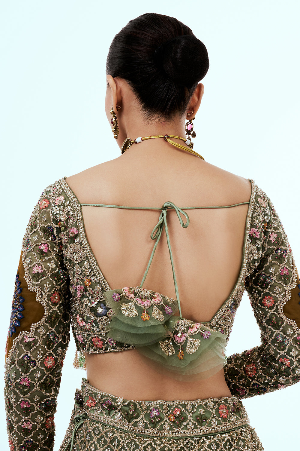Multicolored Embellished Lehenga Set with Resham and Zari Embroidery