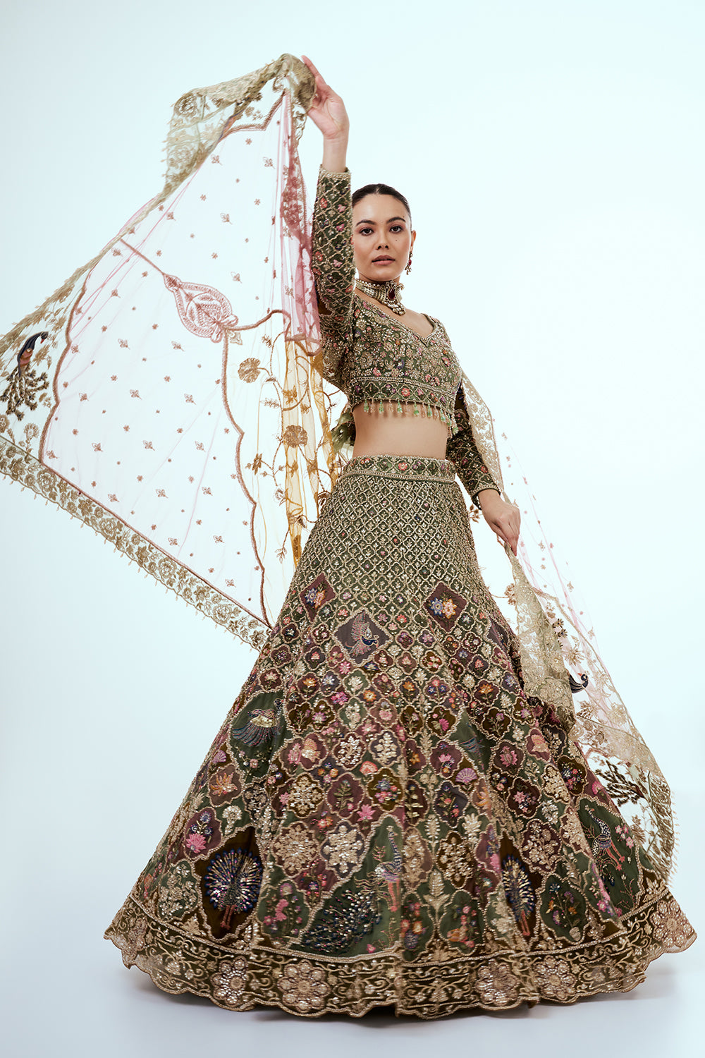 Multicolored Embellished Lehenga Set with Resham and Zari Embroidery