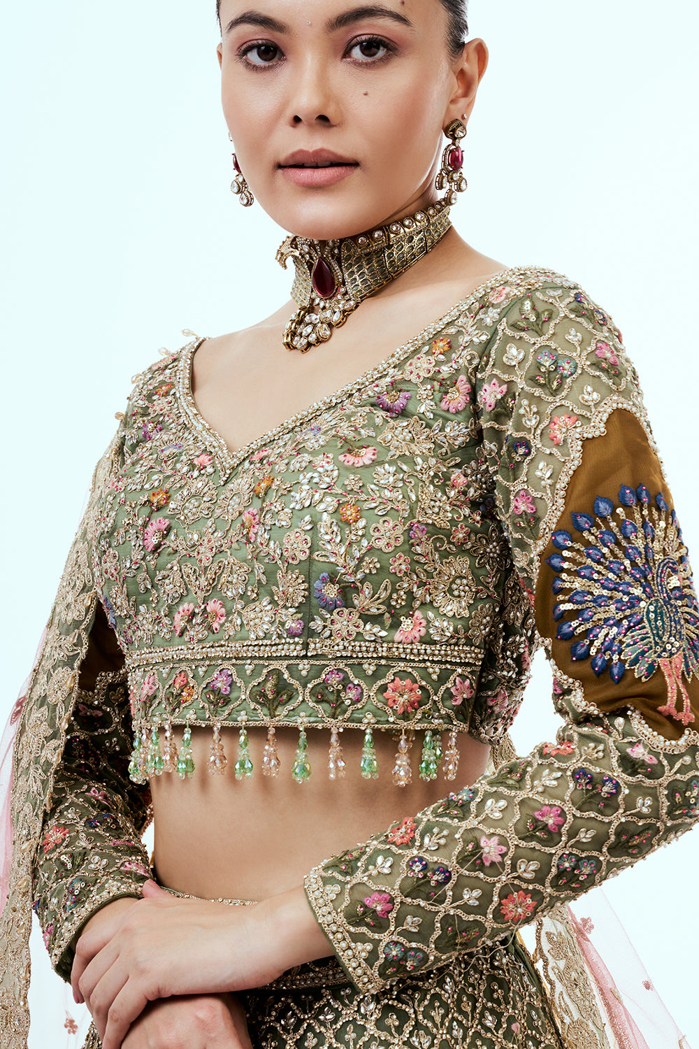 Multicolored Embellished Lehenga Set with Resham and Zari Embroidery