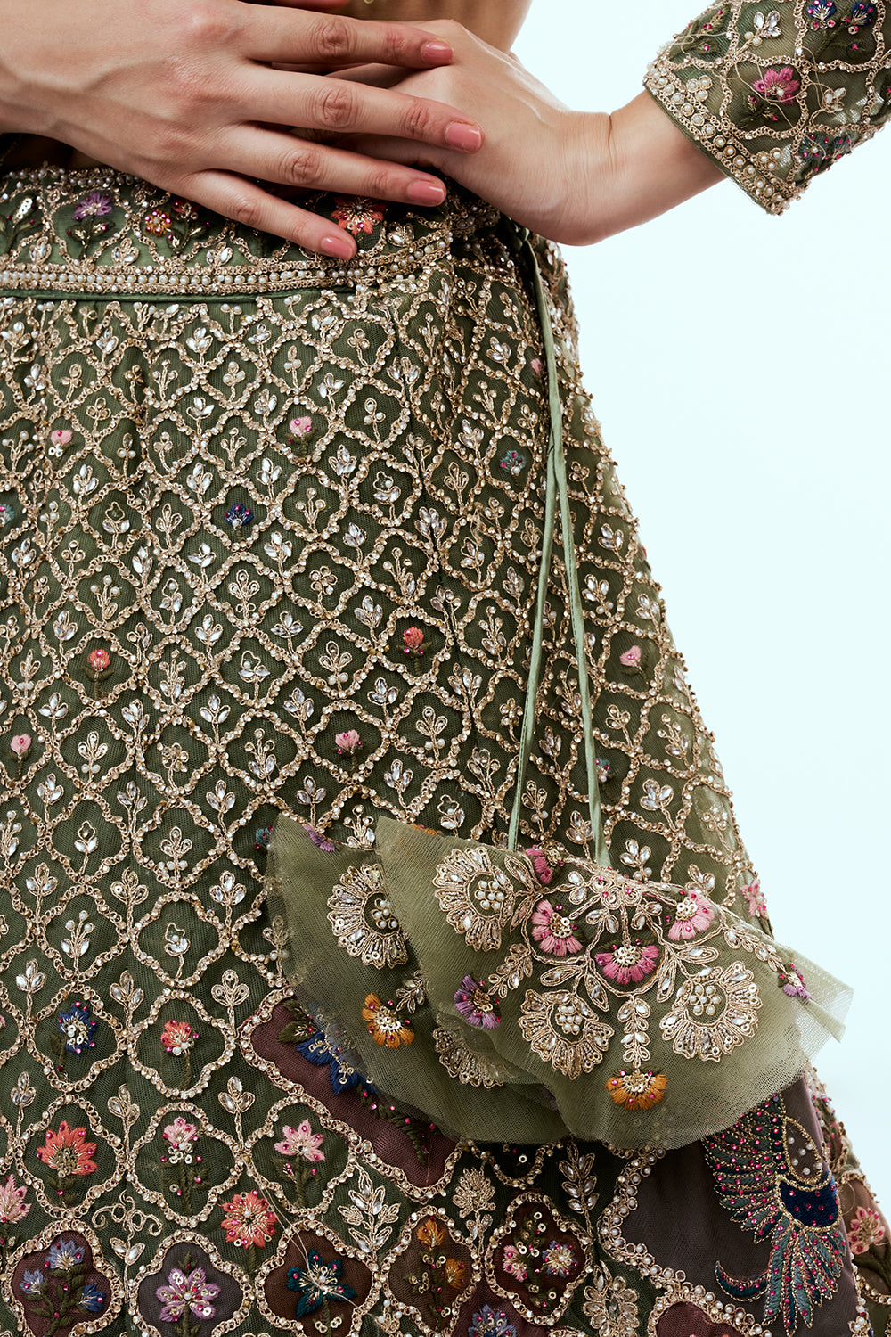 Multicolored Embellished Lehenga Set with Resham and Zari Embroidery