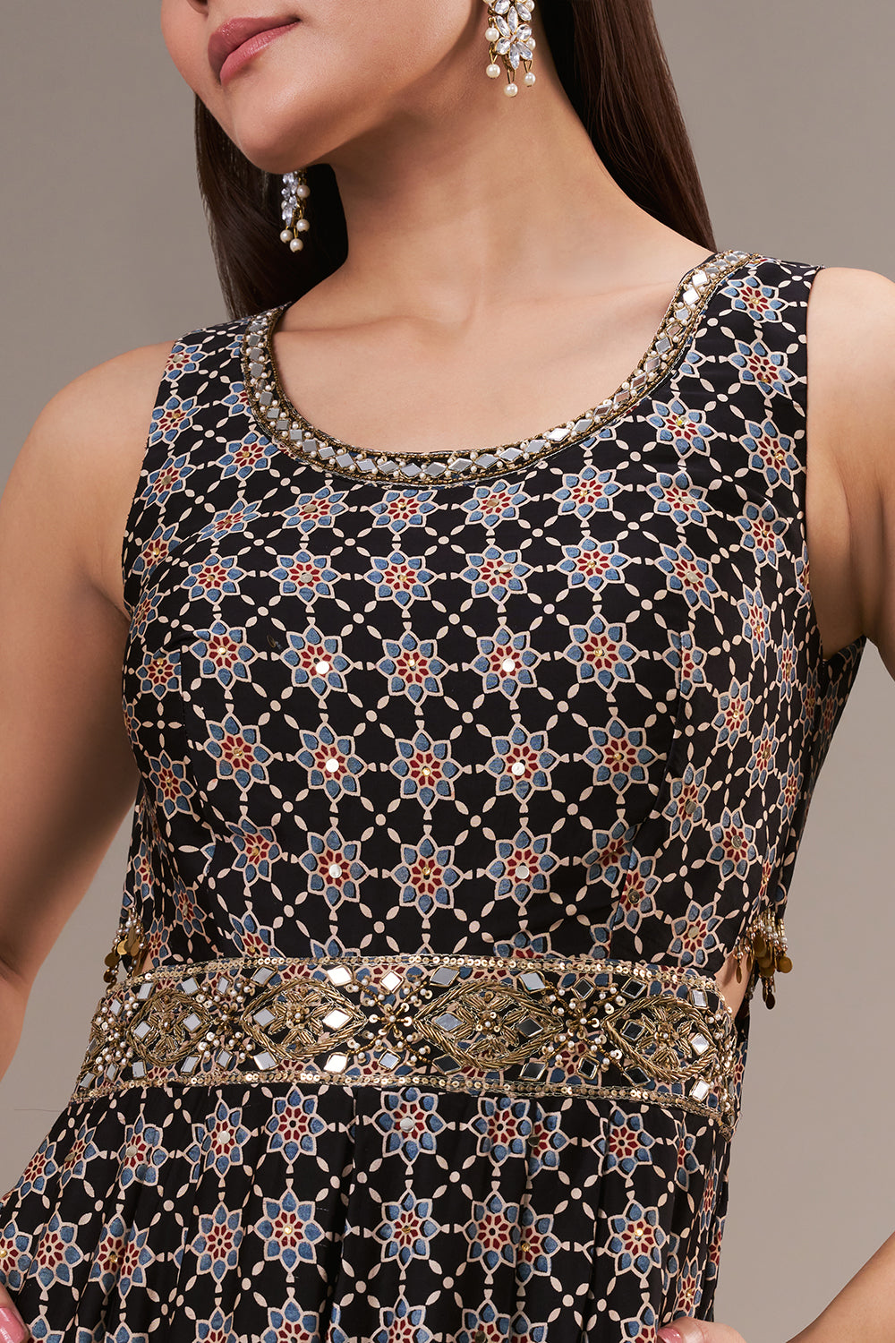 Multicolour Khadi Georgette Jumpsuit with Zardosi and Mirror Work
