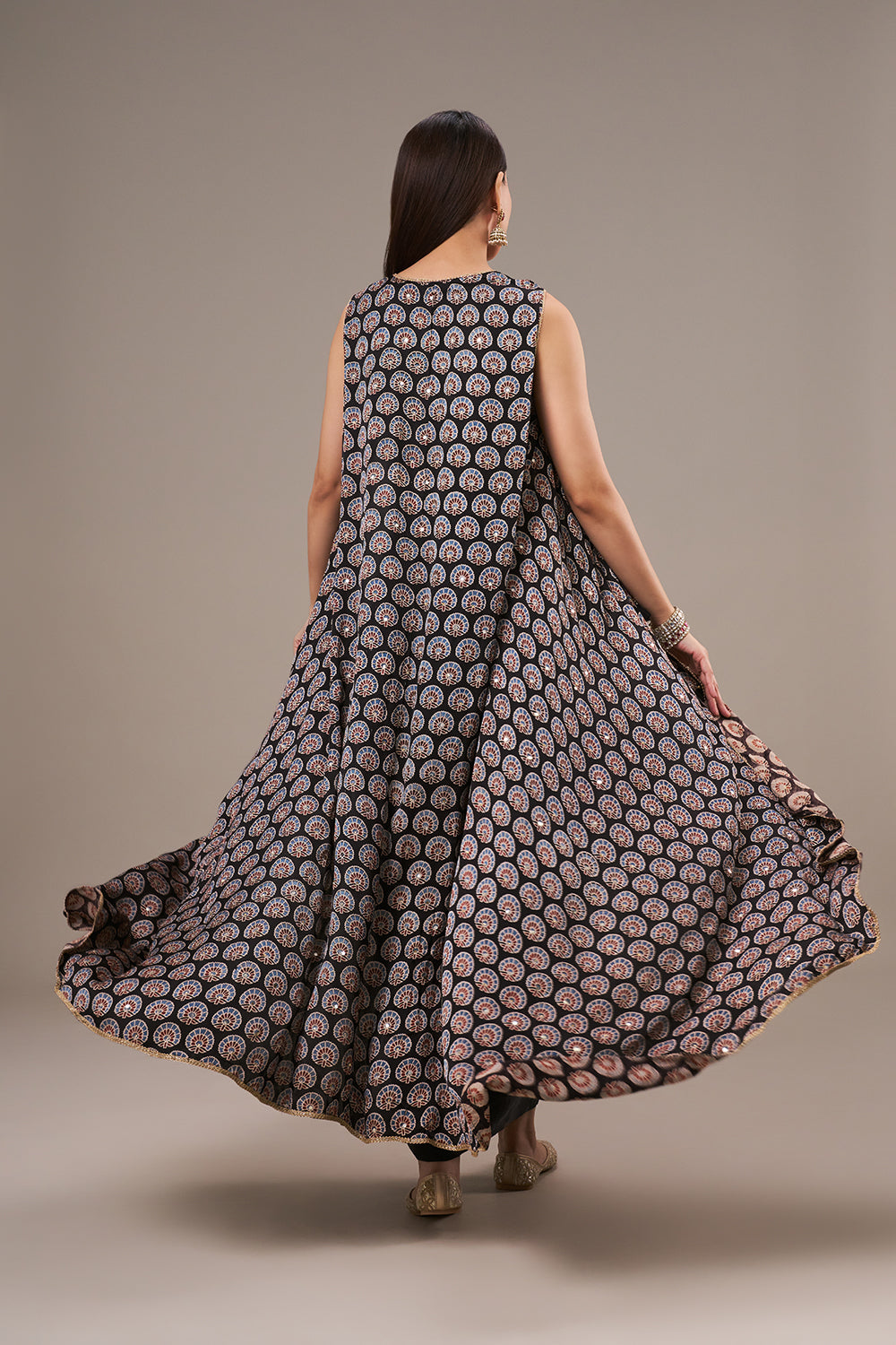 Multicolour Modal Drape Skirt Set with Zari and Mirror Work