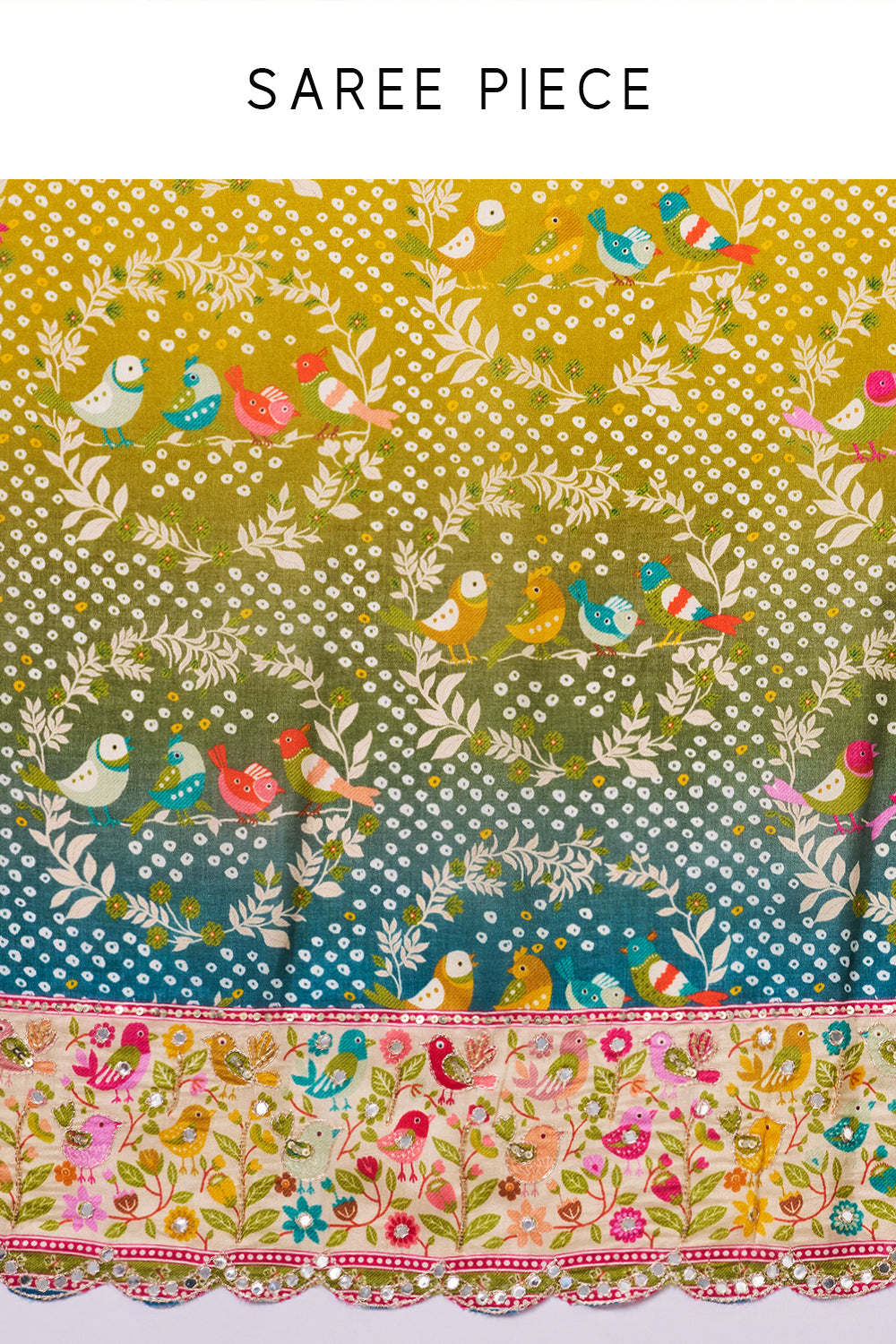 Multicolour Silk Printed Saree with Mirror and Zari Work