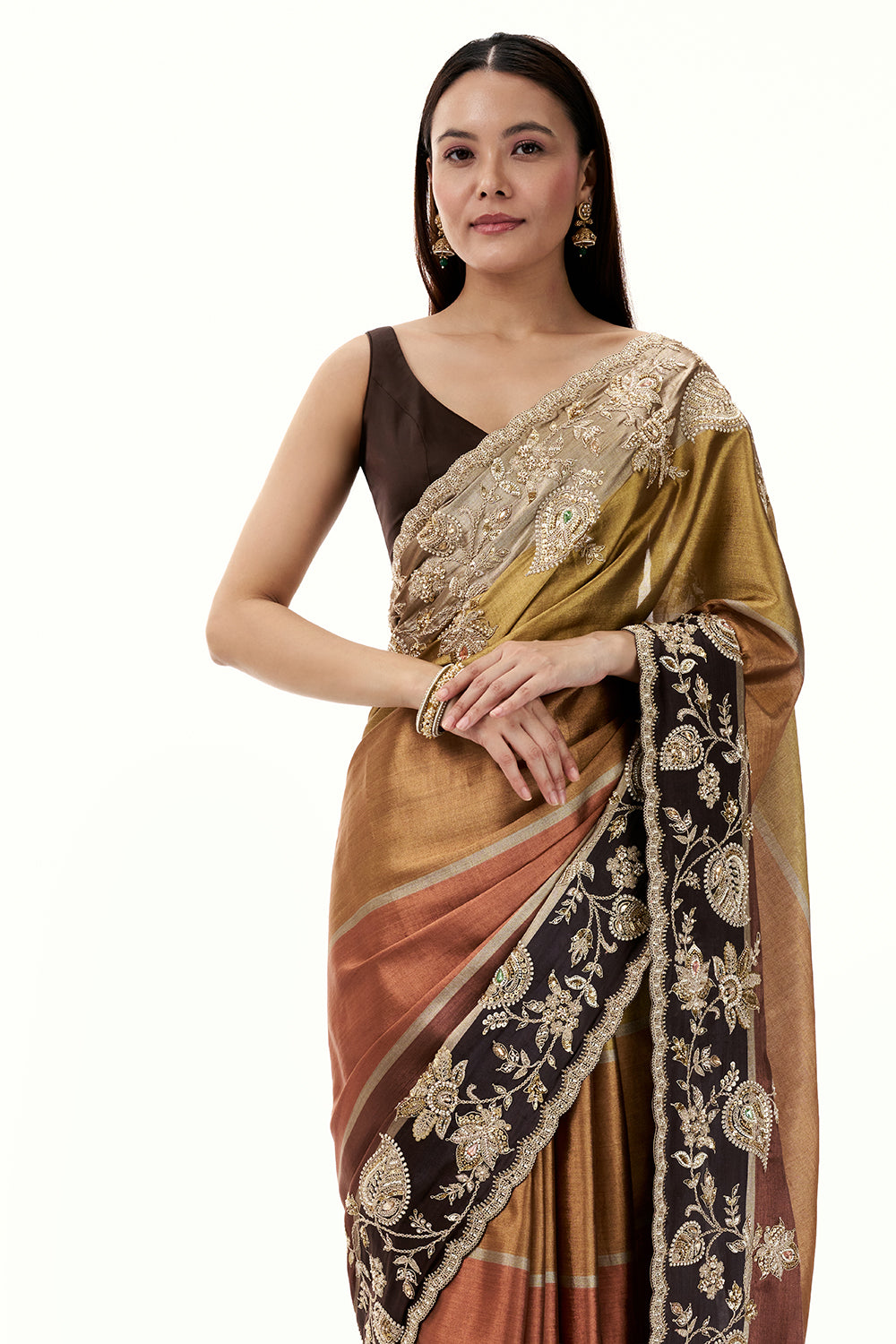 Multicolour Tissue Silk Saree with Zari and Bead Work