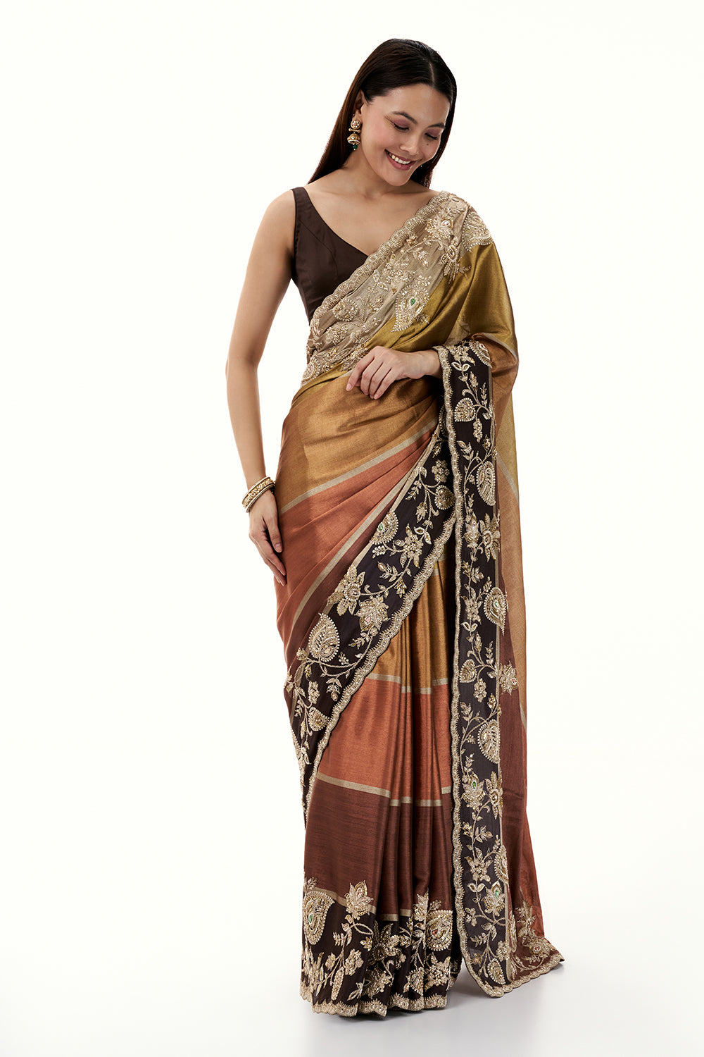 Multicolour Tissue Silk Saree with Zari and Bead Work