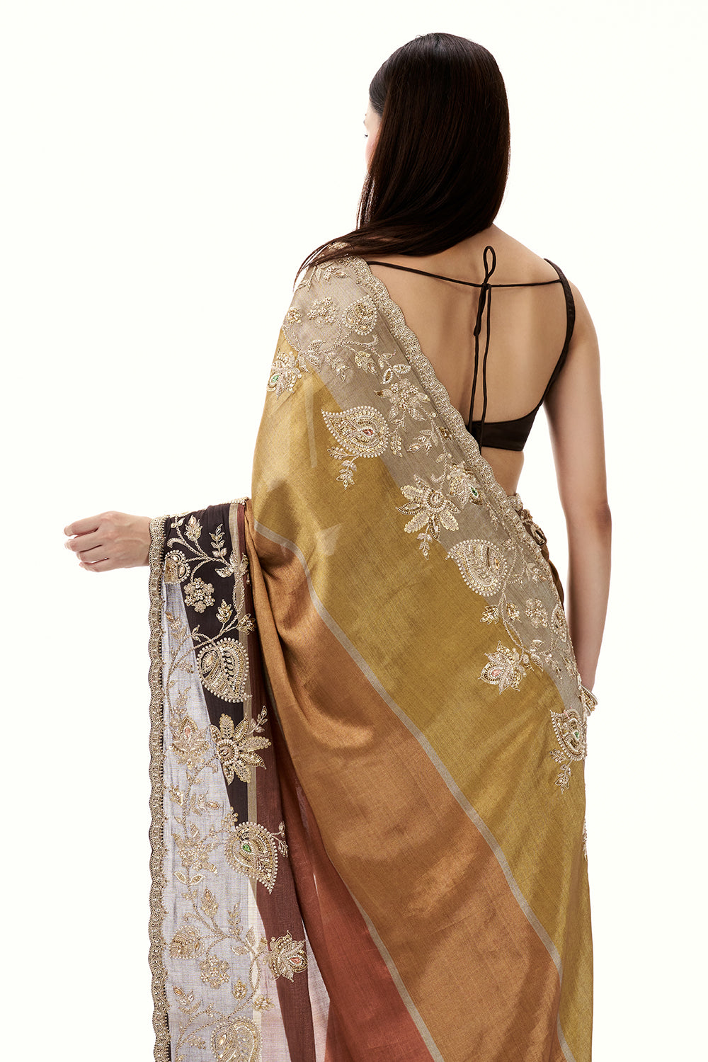 Multicolour Tissue Silk Saree with Zari and Bead Work