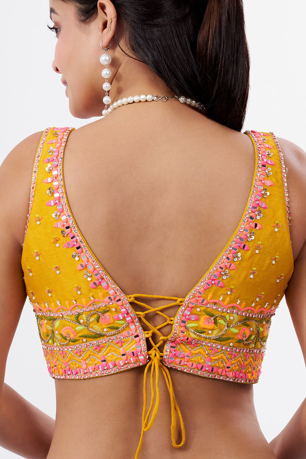 Mustard Raw Silk Blouse with Peacock Embroidery