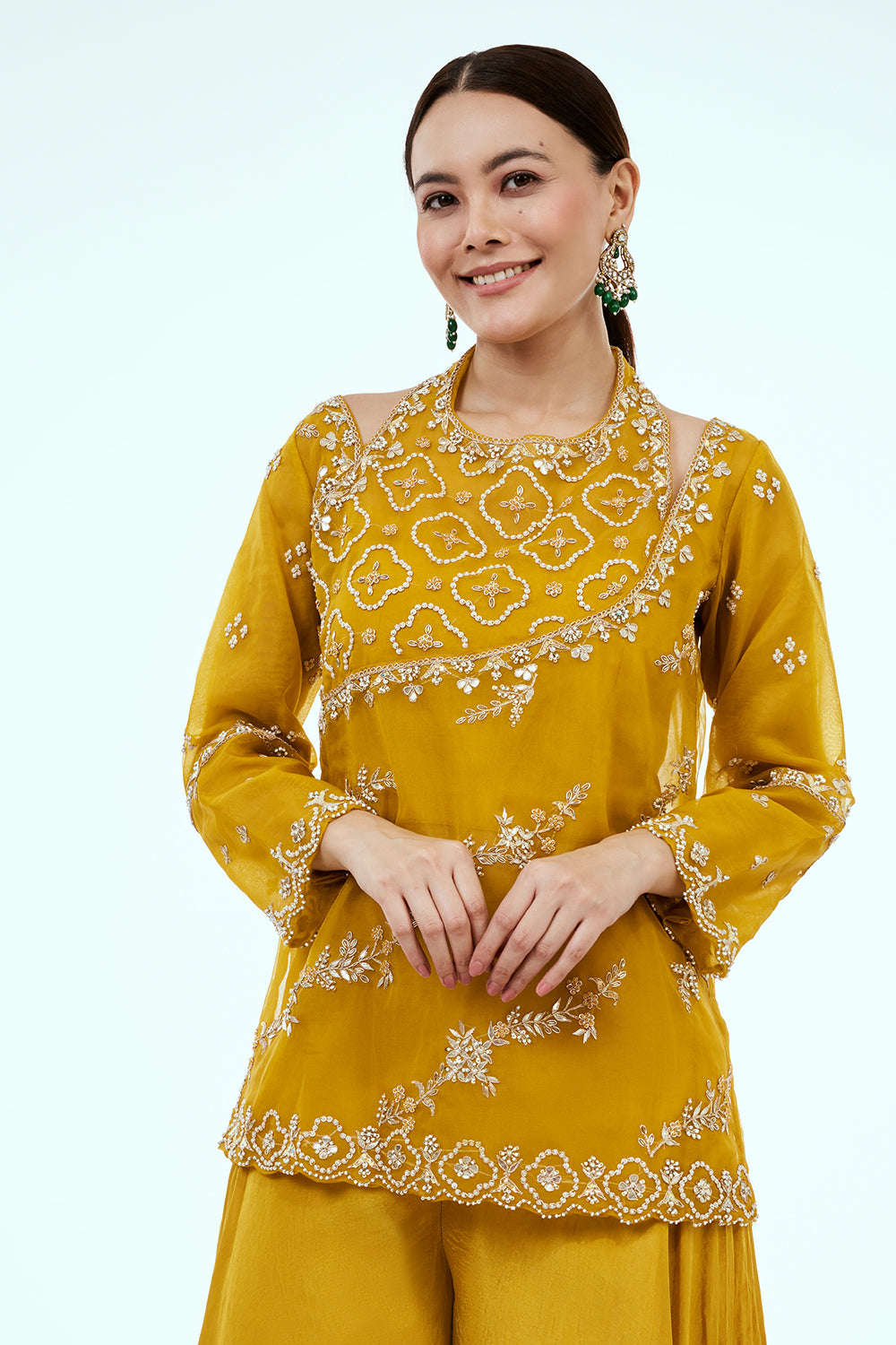 Mustard Yellow Uppada Silk Co-ord Set with Zardosi Work