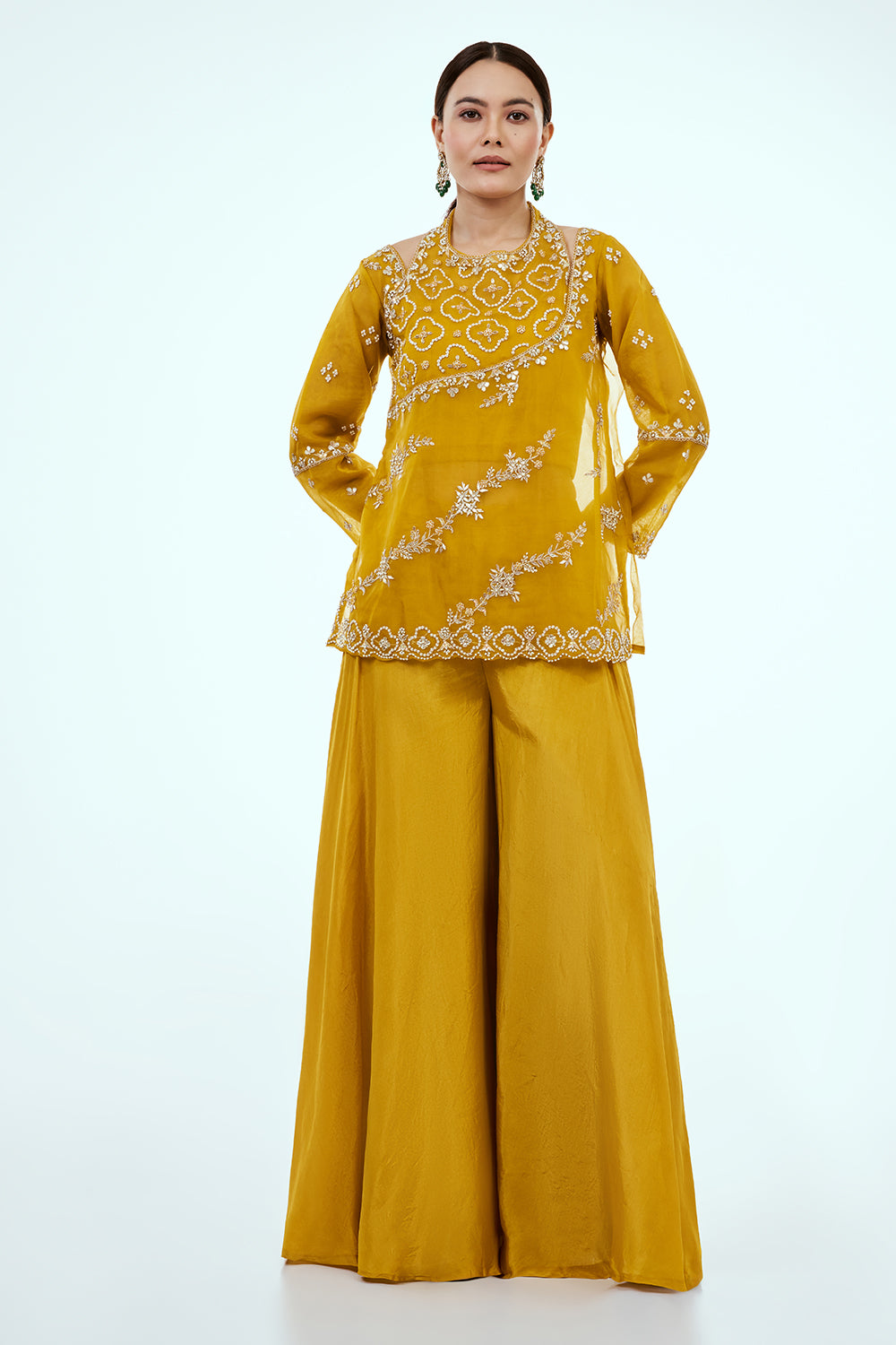 Mustard Yellow Uppada Silk Co-ord Set with Zardosi Work