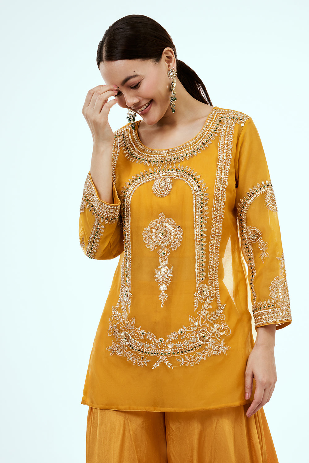 Mustard Uppada Silk Co-ord Set with Zardosi Work