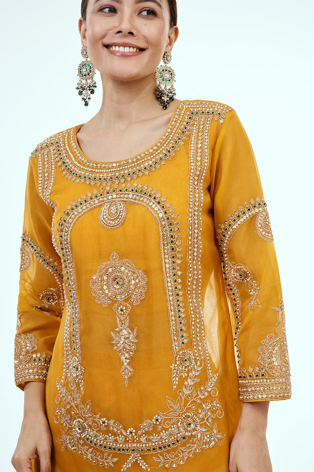 Mustard Uppada Silk Co-ord Set with Zardosi Work