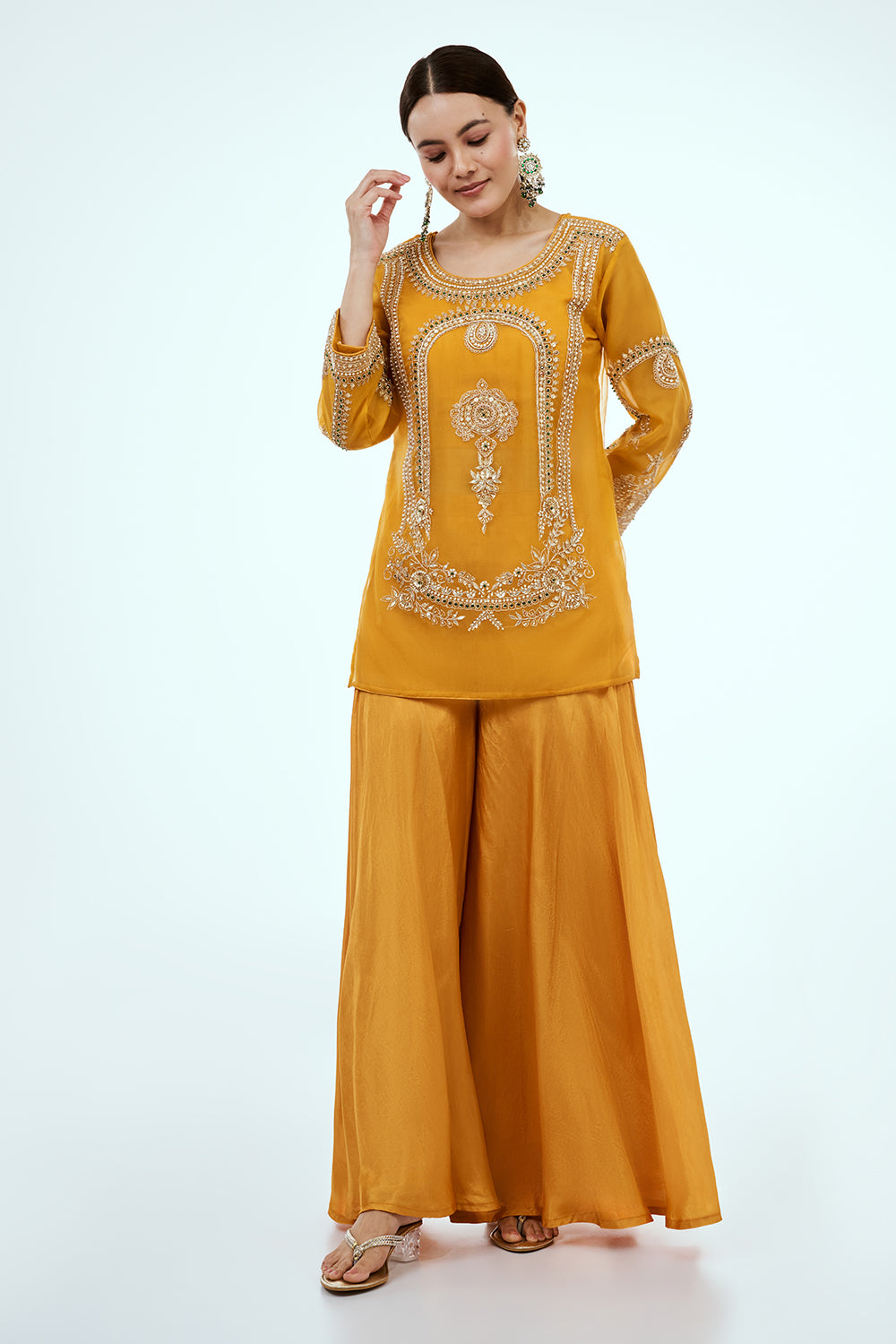 Mustard Uppada Silk Co-ord Set with Zardosi Work