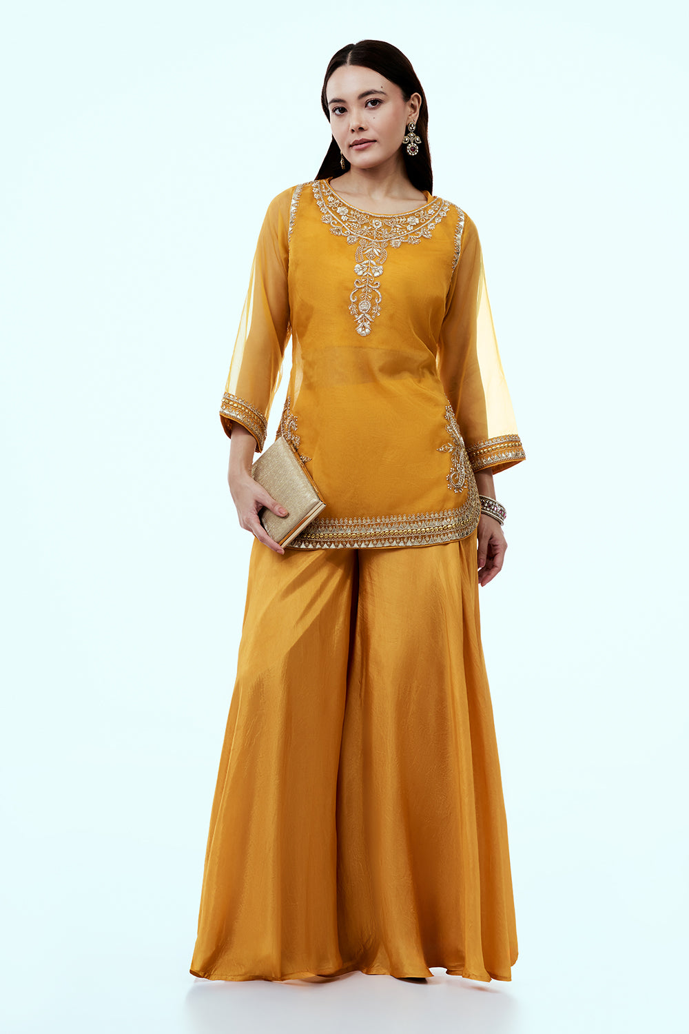 Mustard Uppada Silk Suit Set with Gota Work