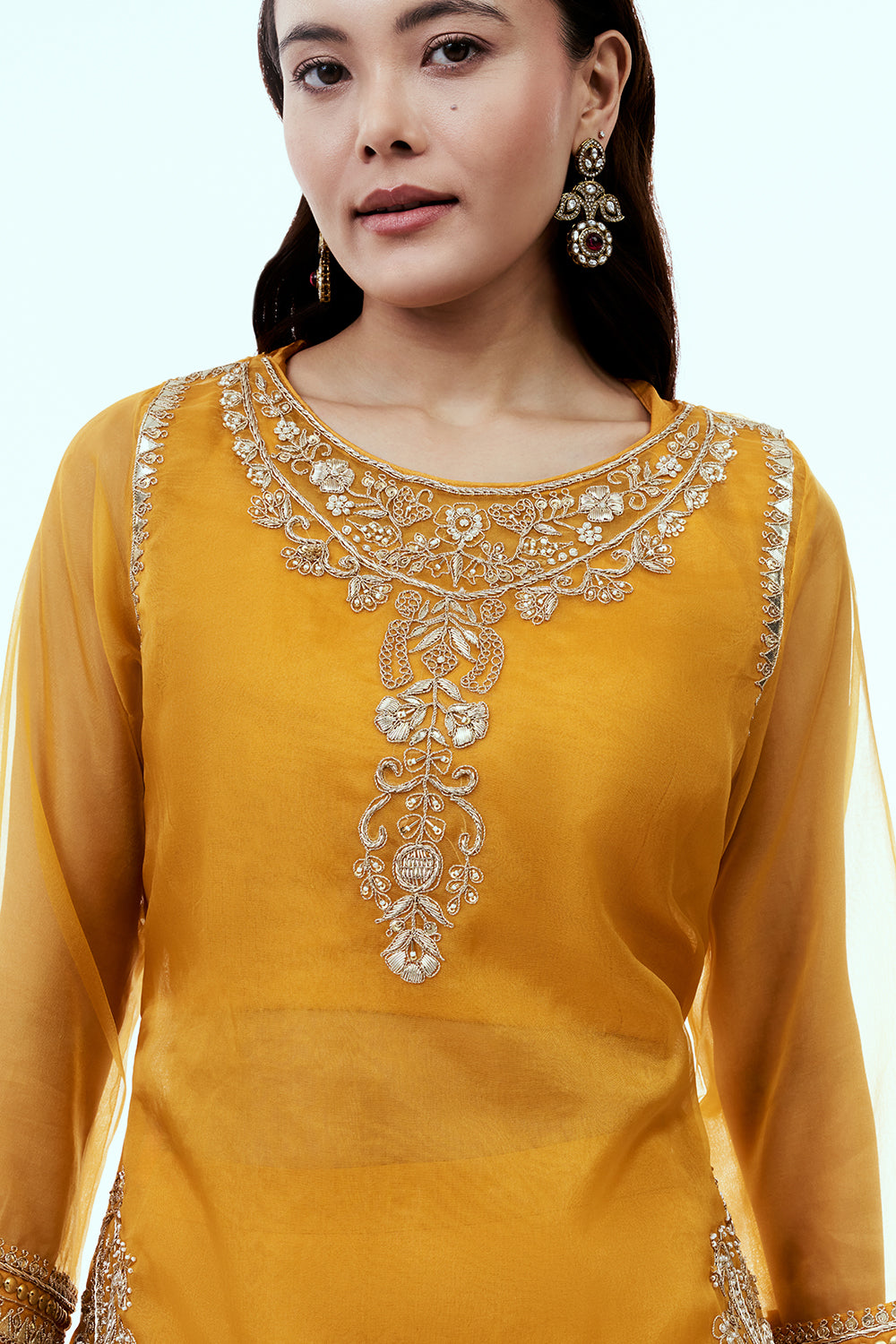 Mustard Uppada Silk Suit Set with Gota Work