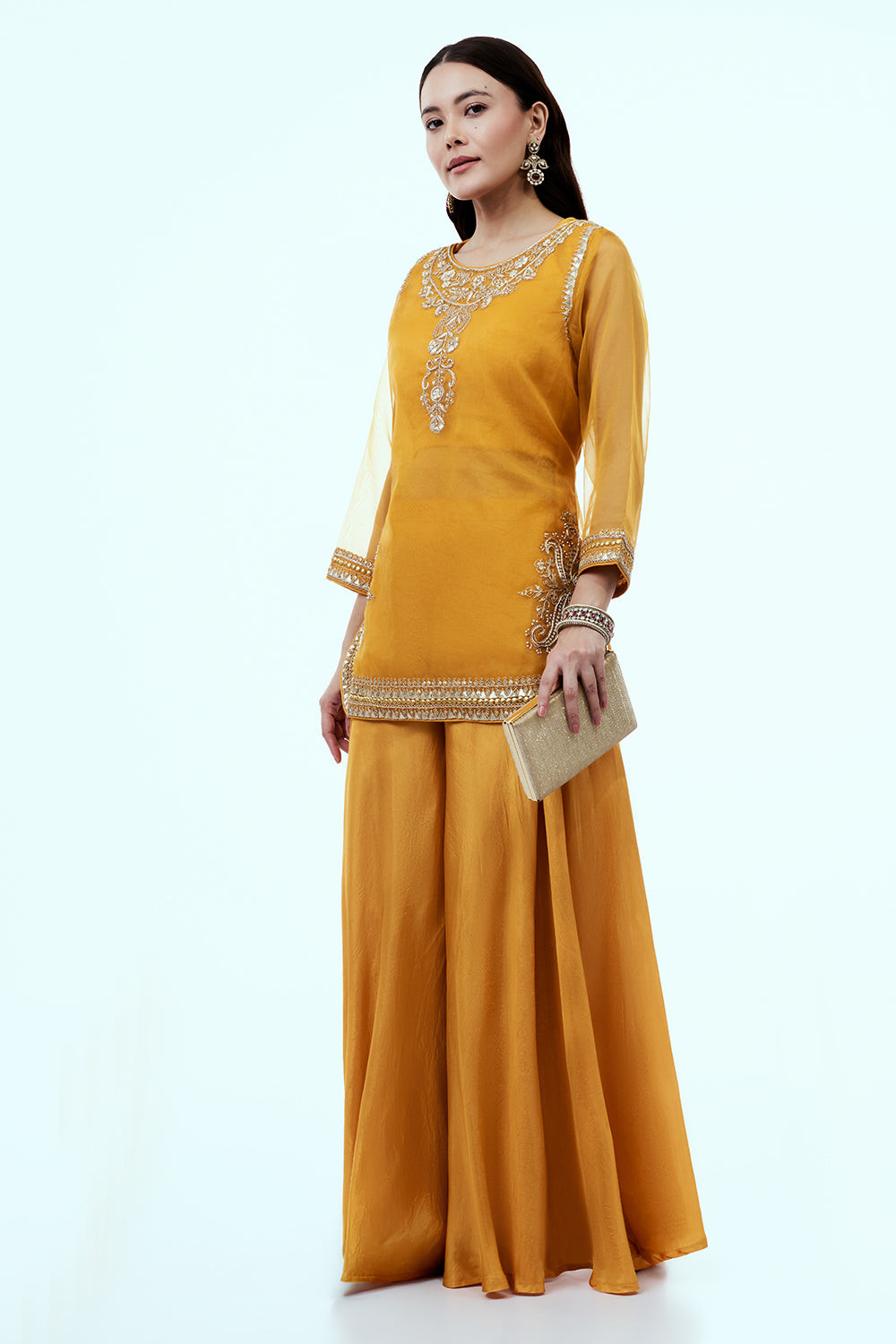 Mustard Uppada Silk Suit Set with Gota Work