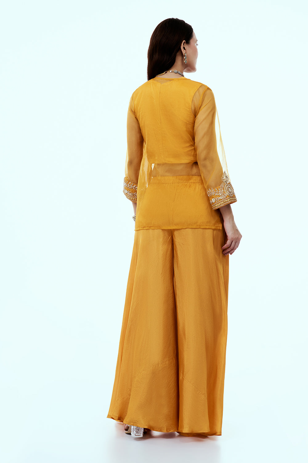 Mustard Uppada Silk Suit Set with Zardosi Work