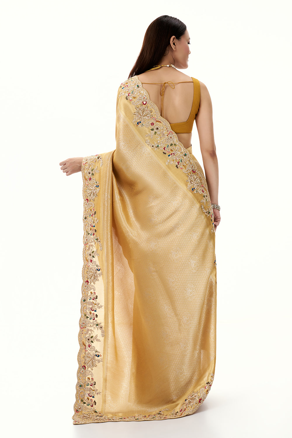 Mustard Woven Brocade Silk Saree with Zari and Resham Work