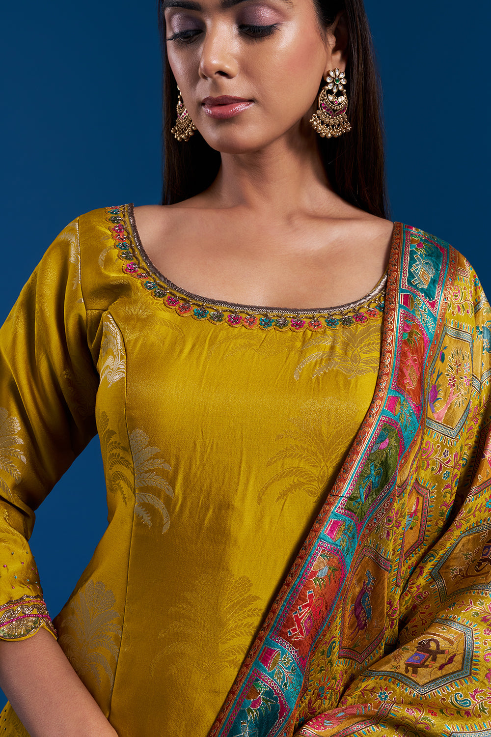 Mustard Yellow Banarasi Palazzo Set with Sequin Work