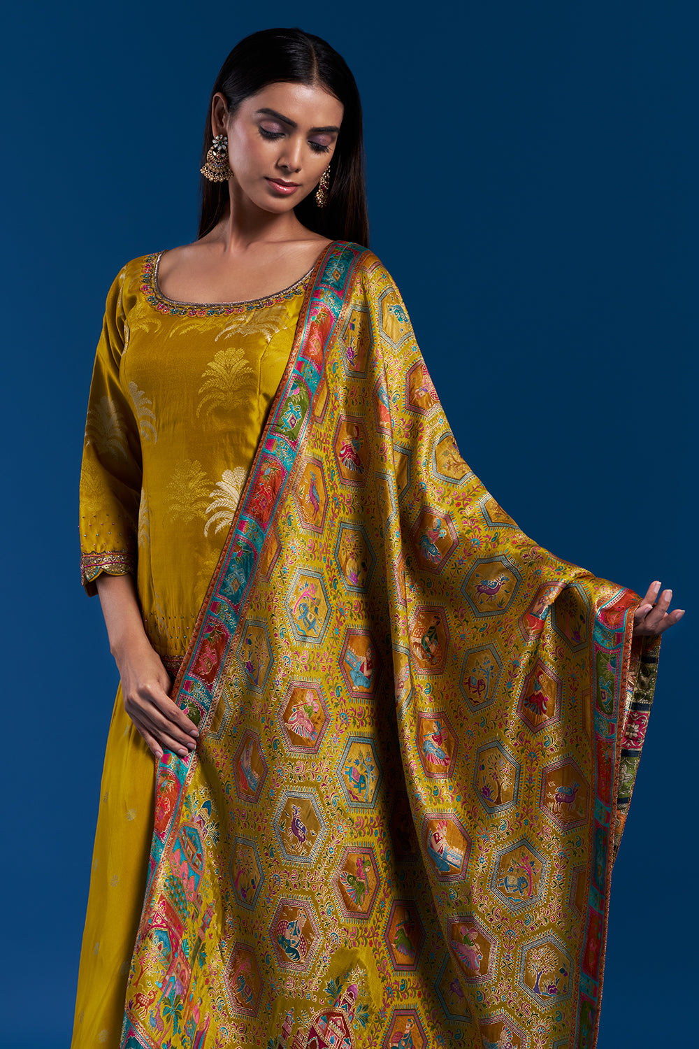 Mustard Yellow Banarasi Palazzo Set with Sequin Work
