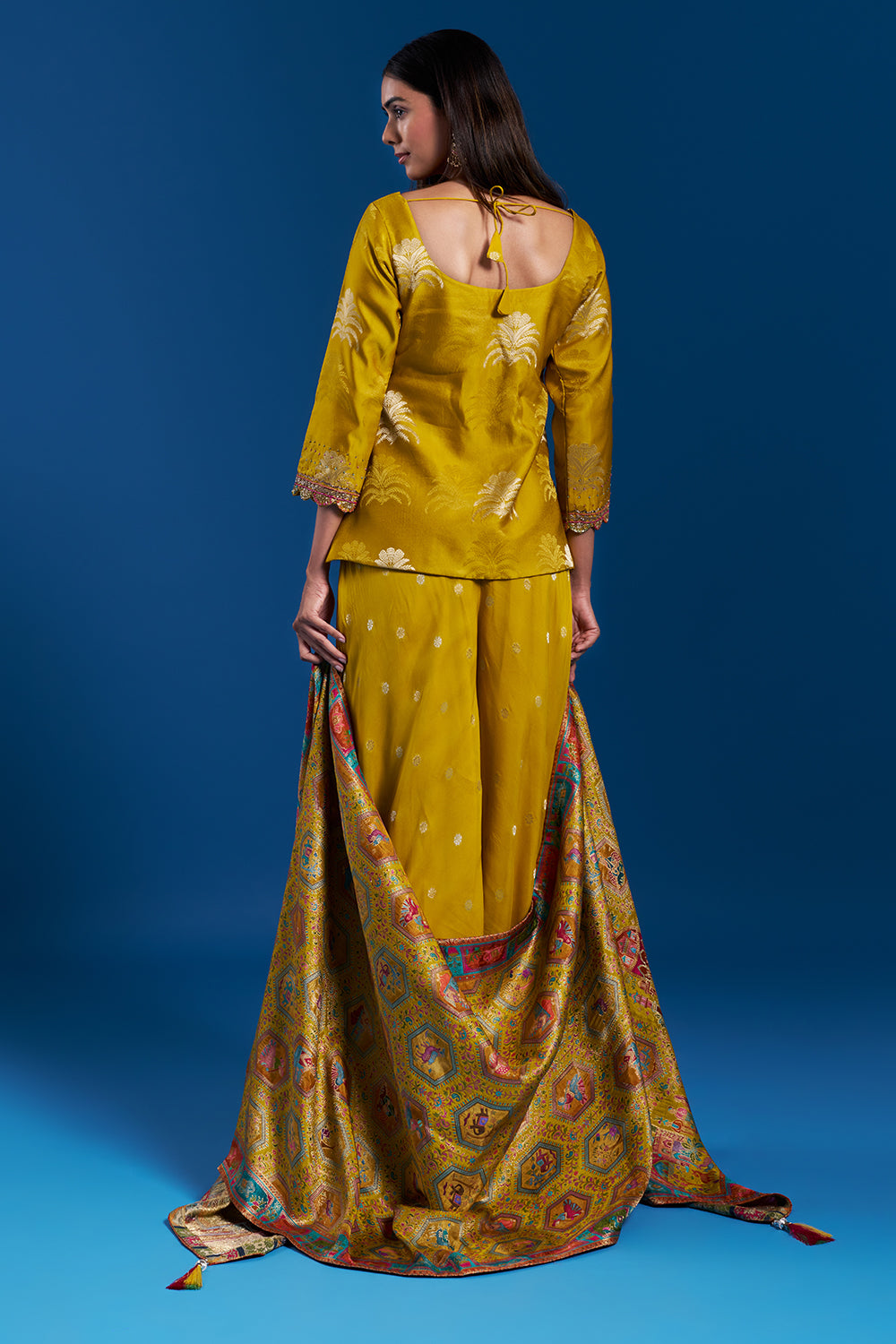 Mustard Yellow Banarasi Palazzo Set with Sequin Work