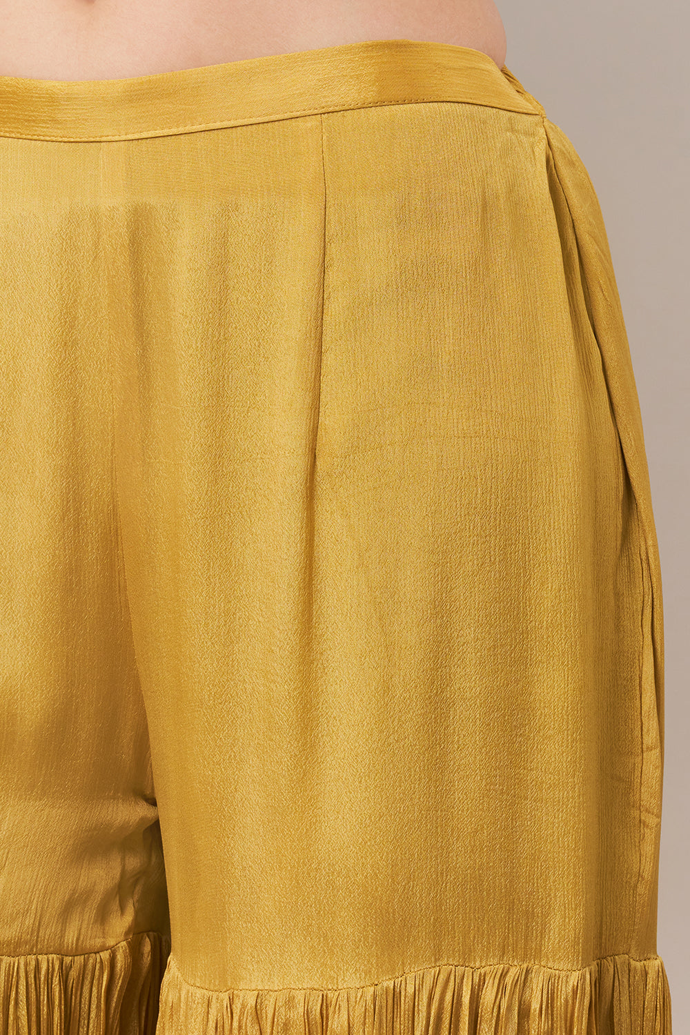 Mustard Yellow Chinon Sharara Suit with Pearl and Sequin Work