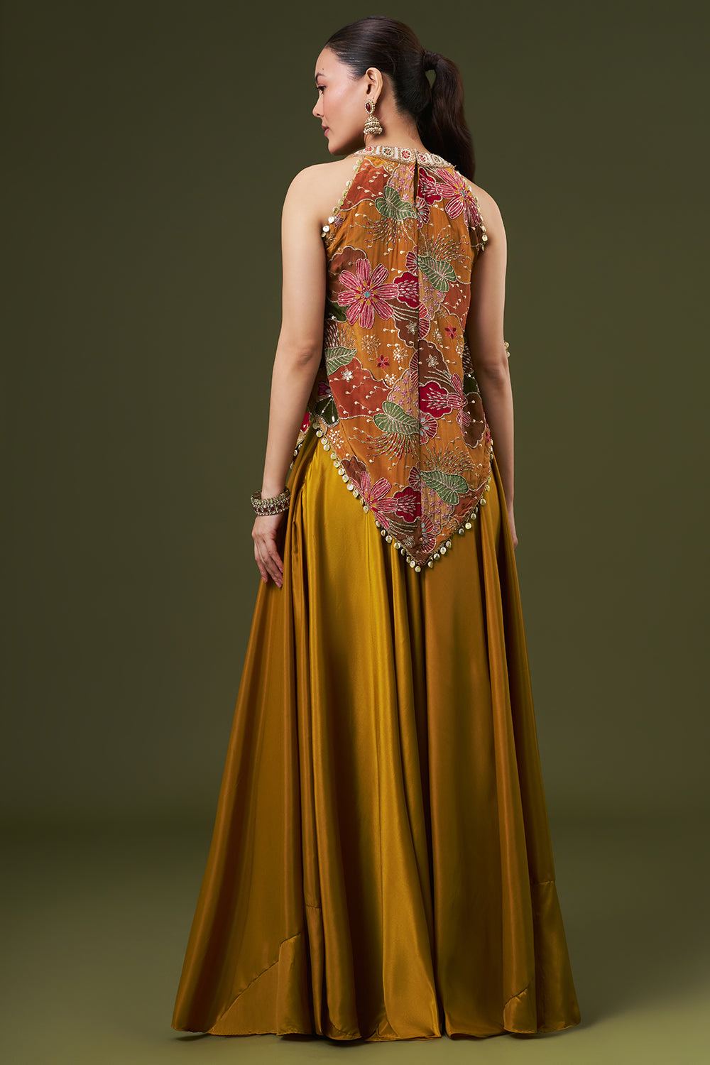 Mustard Yellow Crepe Coord Set with Sequin and Zari Work