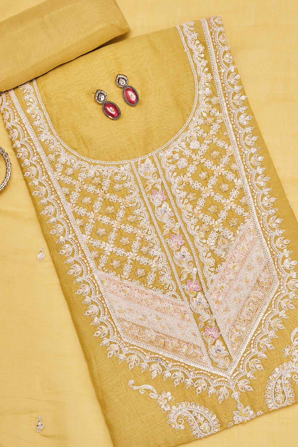 Mustard Yellow Embroidered Unstitched Suit Set