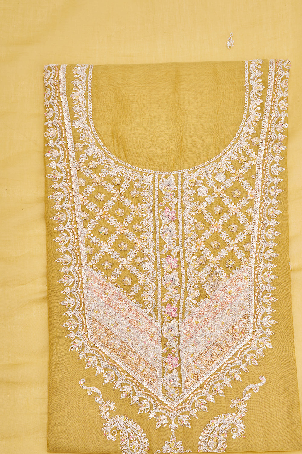 Mustard Yellow Embroidered Unstitched Suit Set