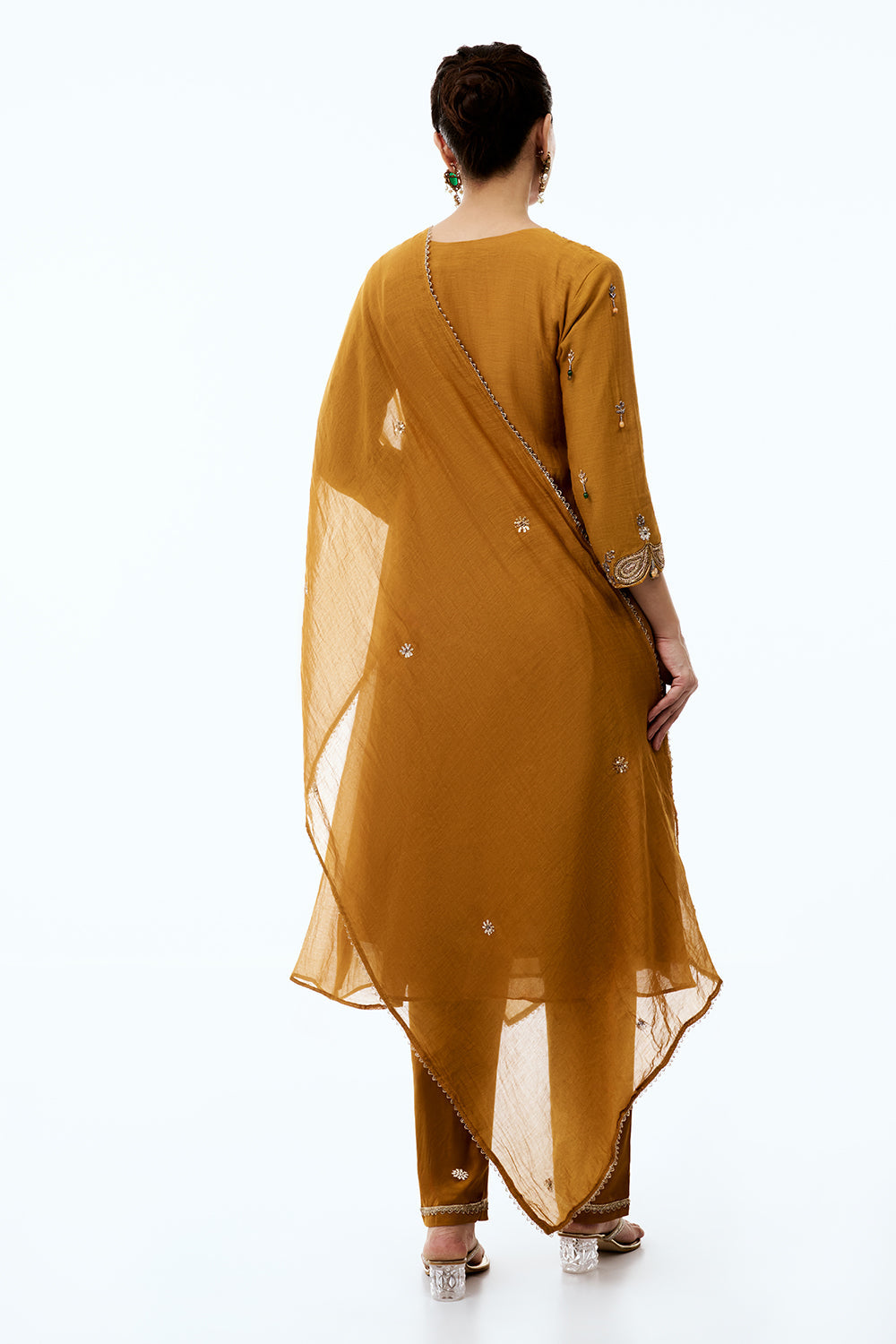 Mustard Yellow Mul Cotton Suit Set with Zari and Gotta Work