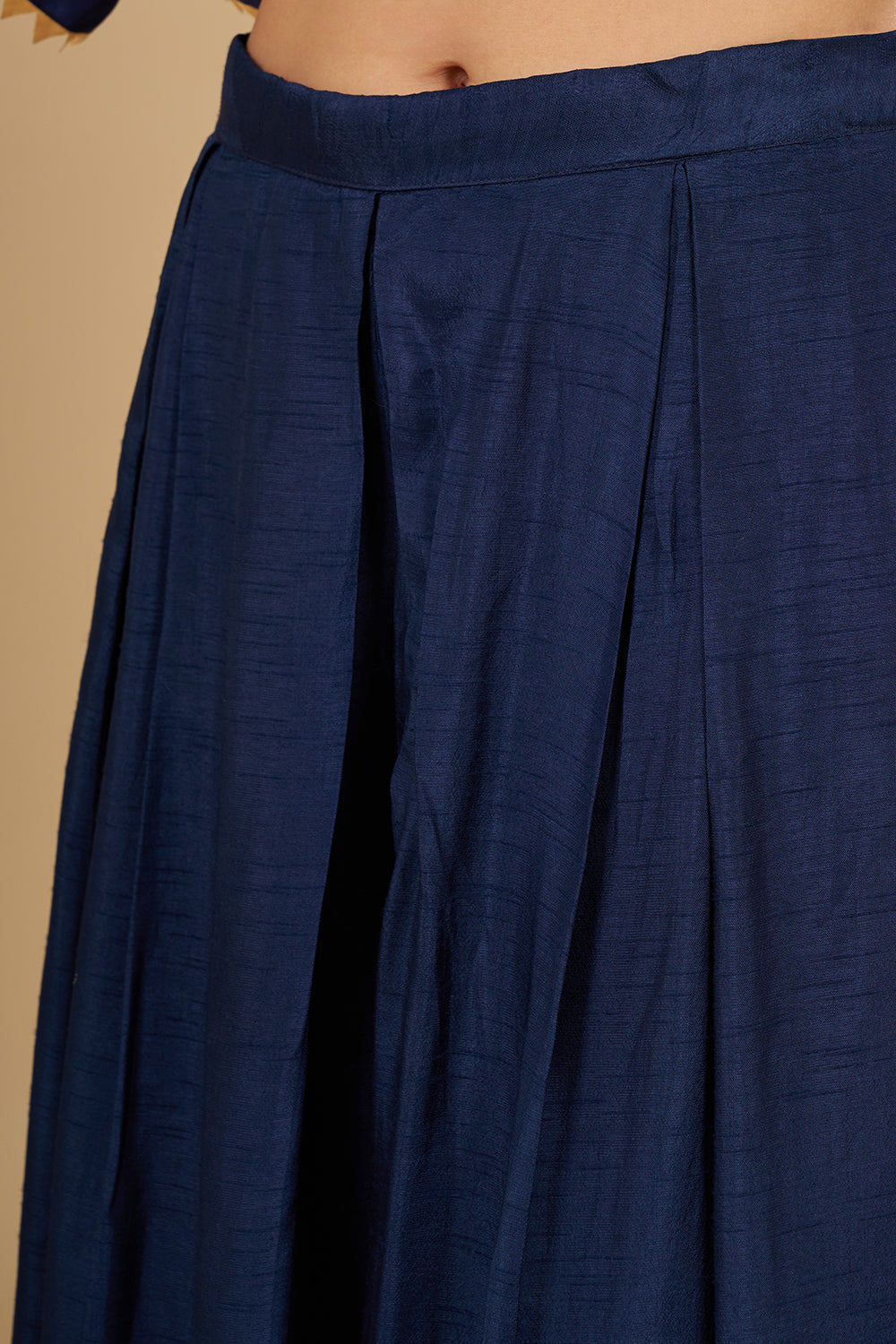 Navy And Green Panelled Kurta Set with Zari Brocade Dupatta and Floral Buta Motifs