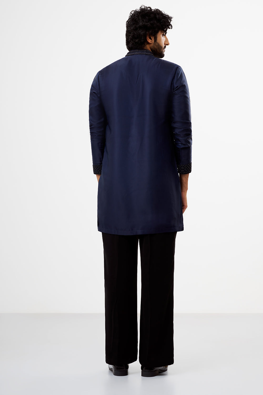 Navy Blue Embroidered Polyester Men's Kurta Set