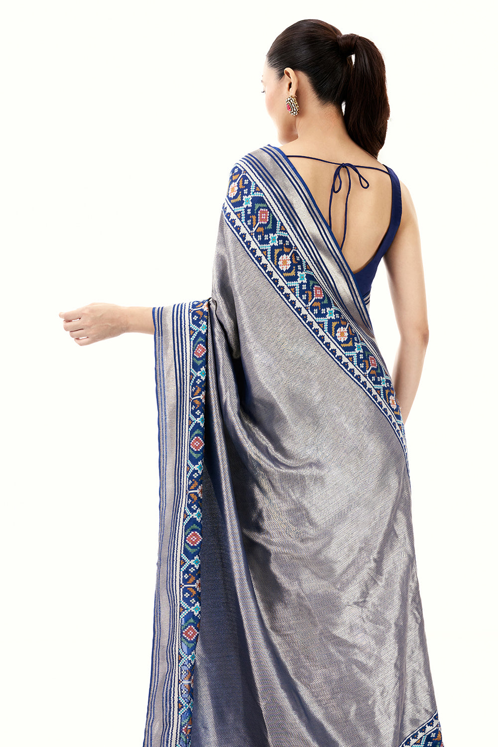Navy Blue Jacquard Silk Woven Saree with Patola Border