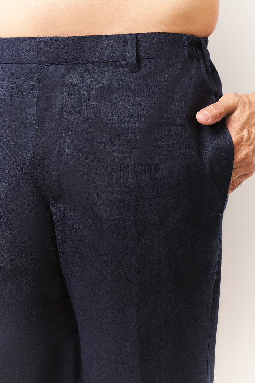 Navy Blue Linen Mens Suit with Thread Work