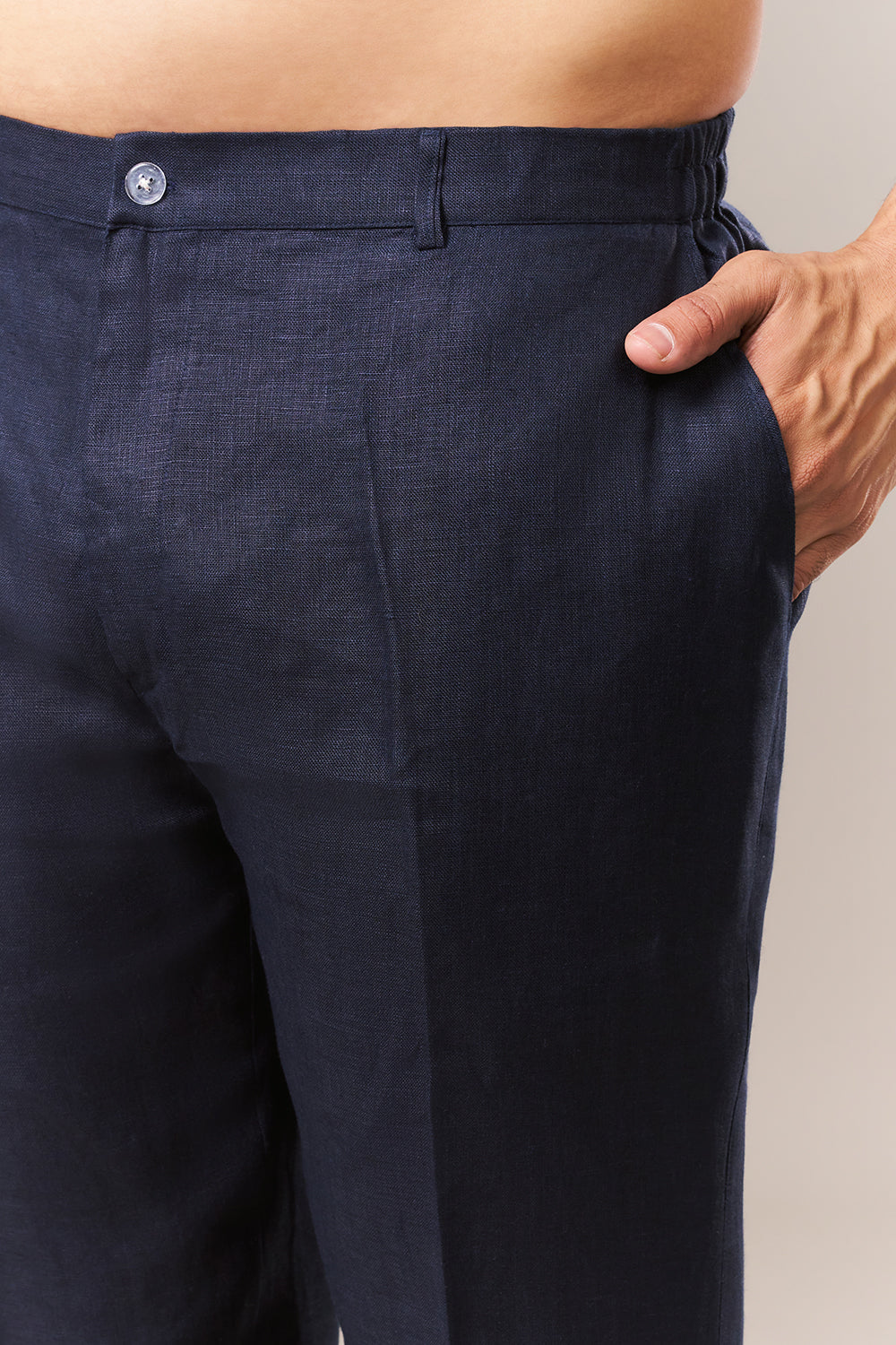 Navy Blue Linen Mens Jodhpuri Set with Zardosi Embroidery