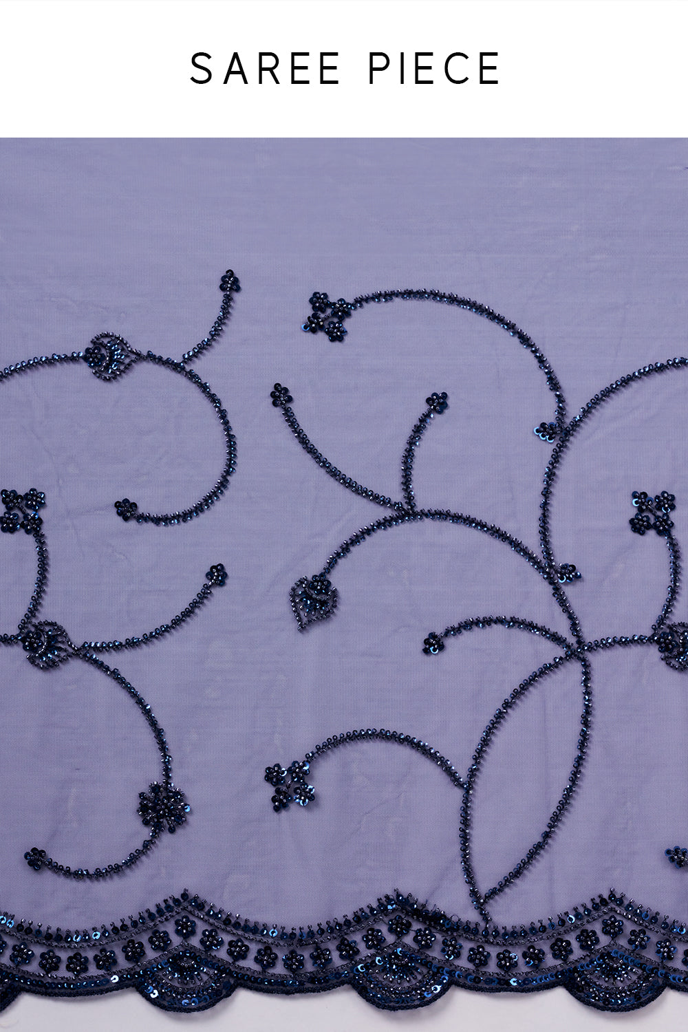 Navy Blue Net Saree with Sequin and Bead Work
