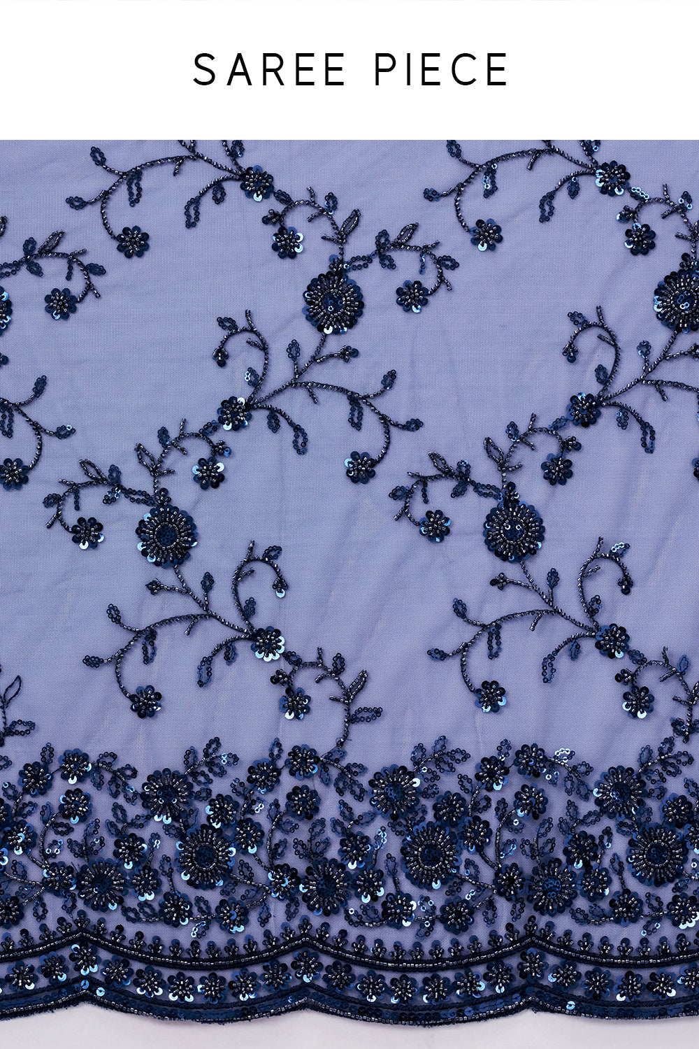 Navy Blue Net Saree with Sequin Work