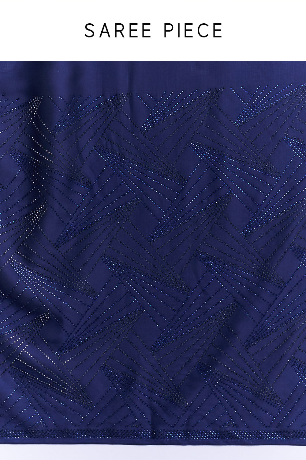 Navy Blue Satin Saree with Geometric Detailing
