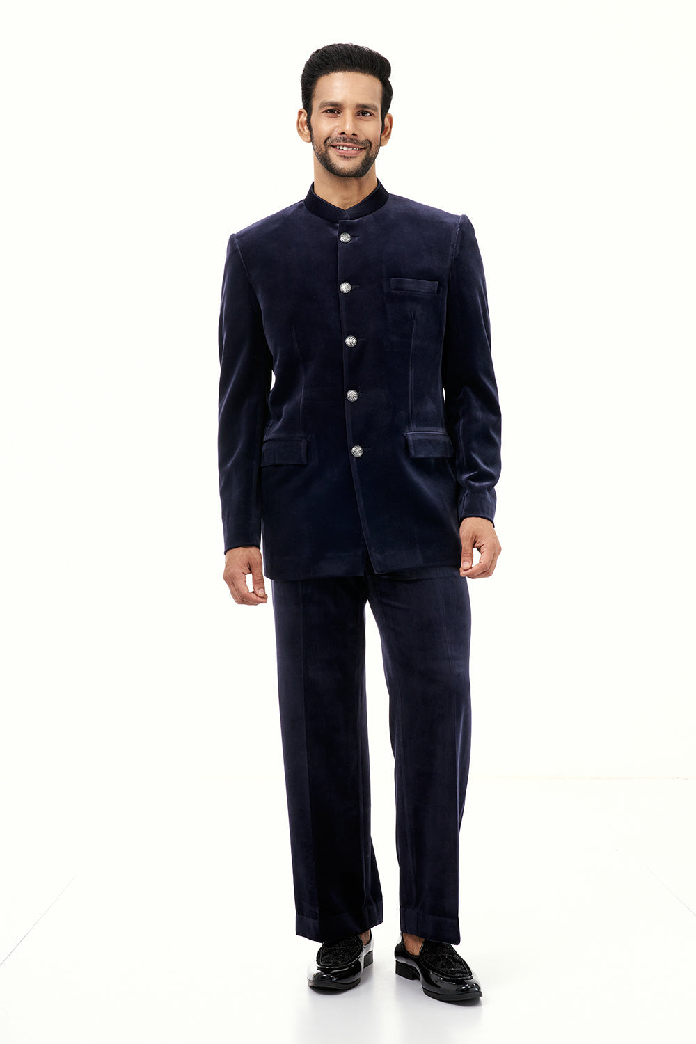 Navy Blue Velvet Mens Jodhpuri Set