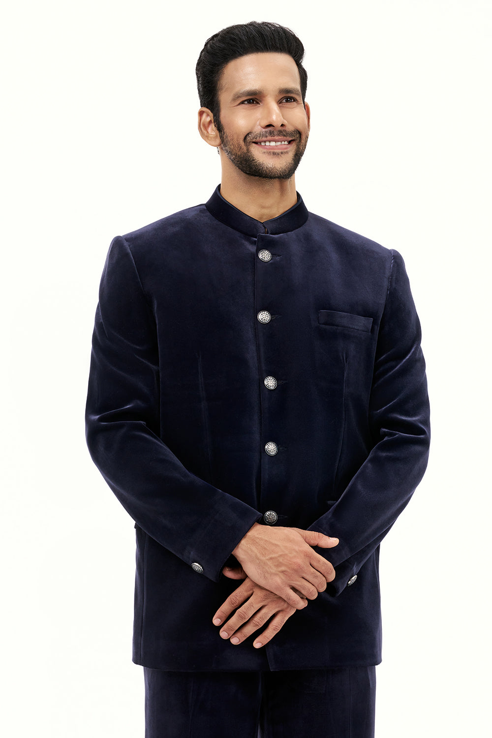 Navy Blue Velvet Mens Jodhpuri Set