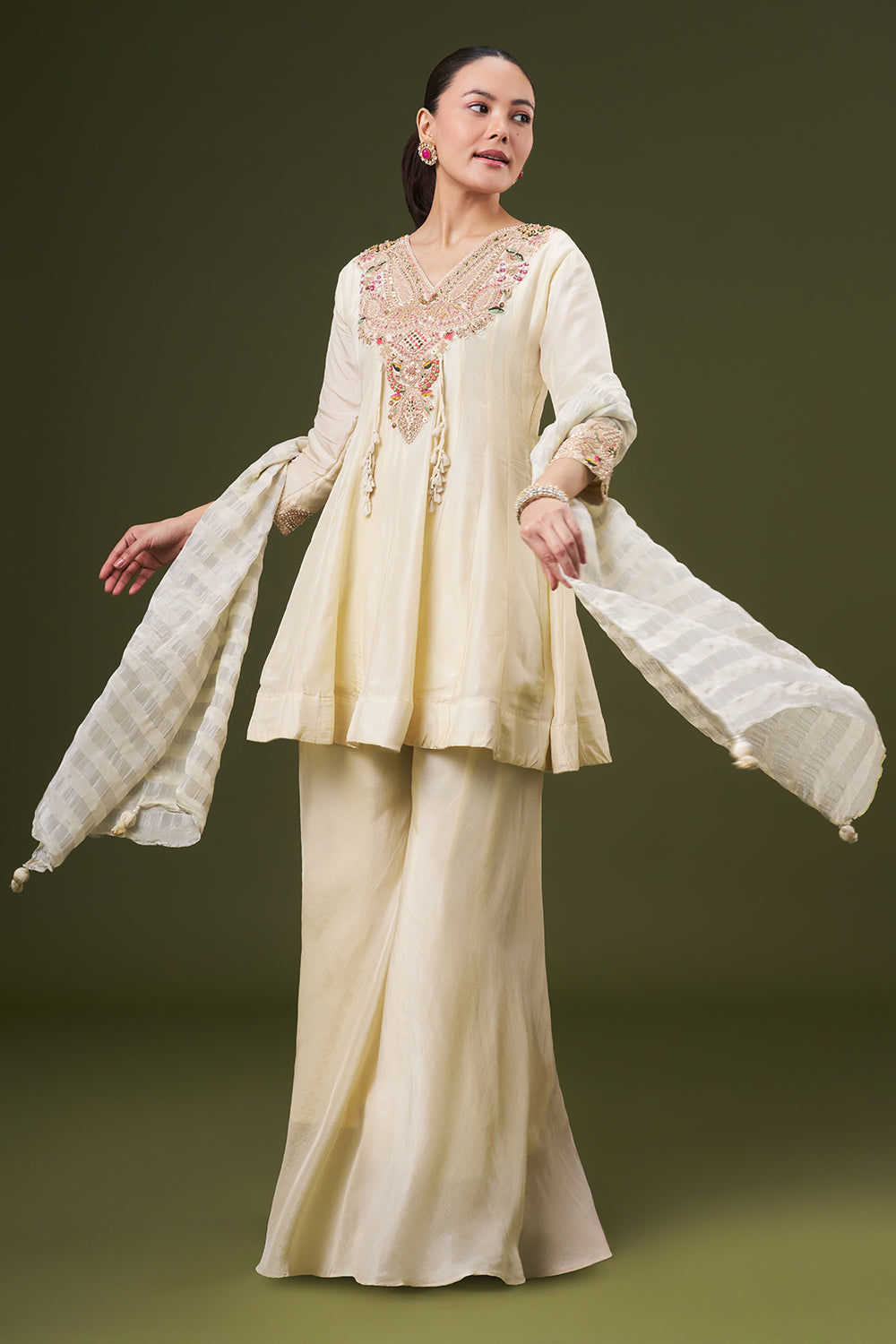 Off White Cotton Silk Palazzo Suit with Gotta and Thread Work