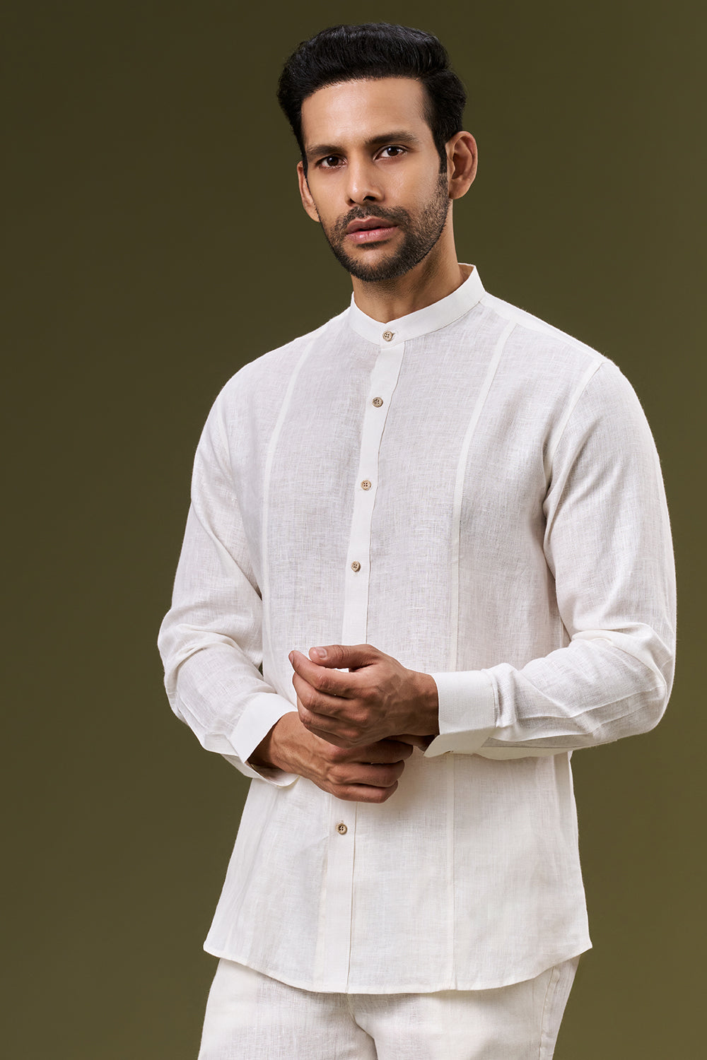 Off White Linen Bundi Set with Sequin and Resham Work