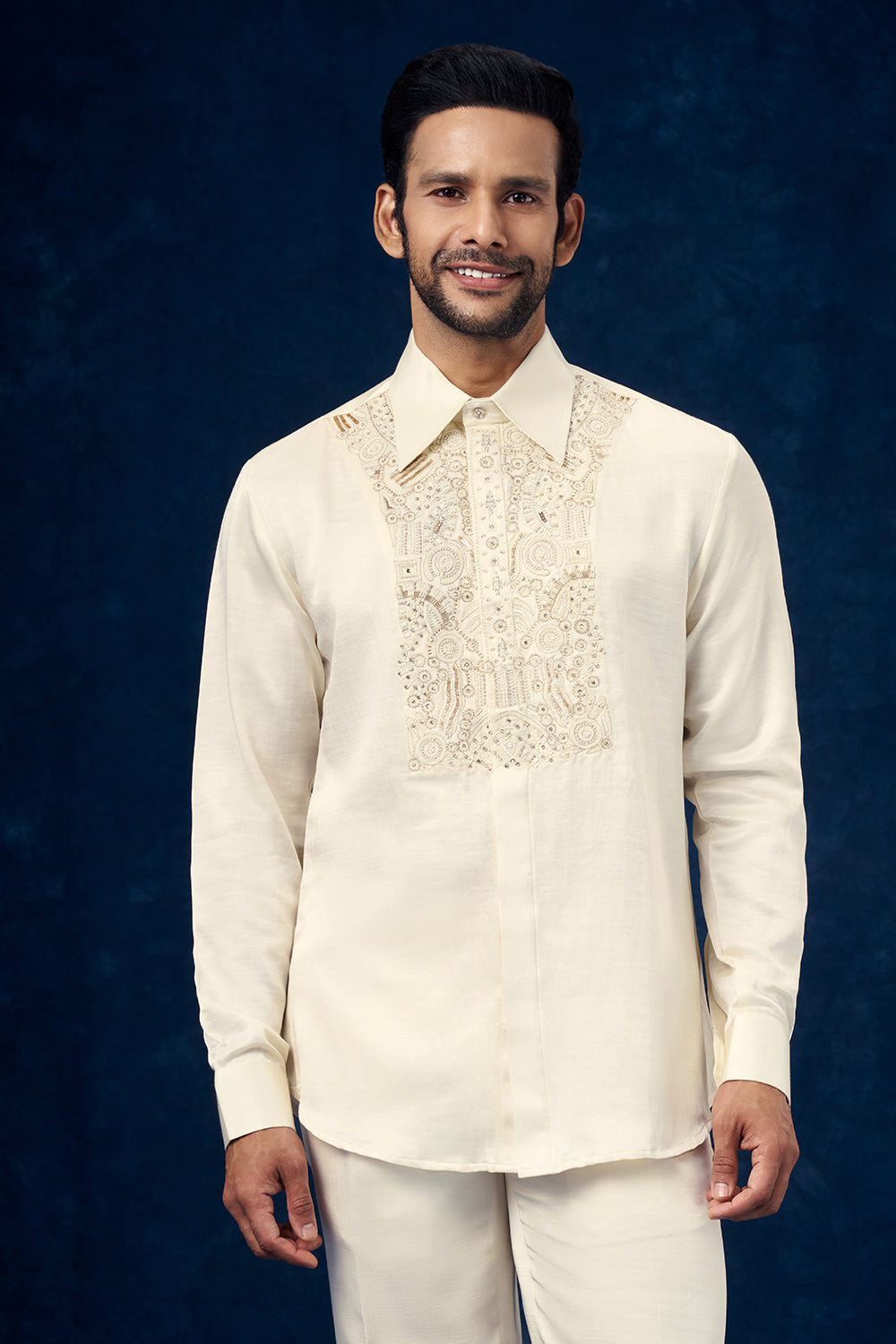 Off White Mens Indo Western Set with Bead Work