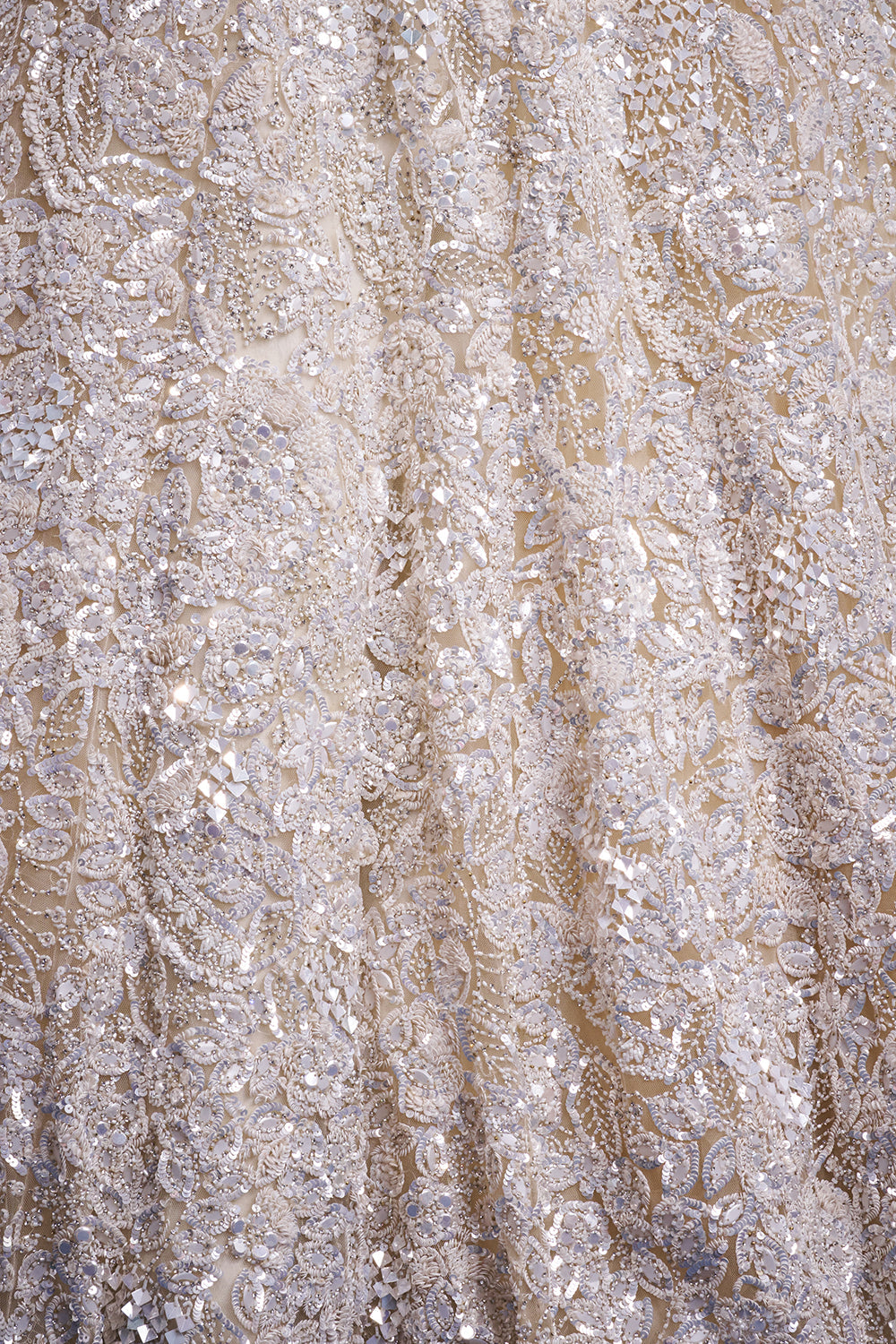 Off-White Net Bridal Lehenga with Cutdana Work