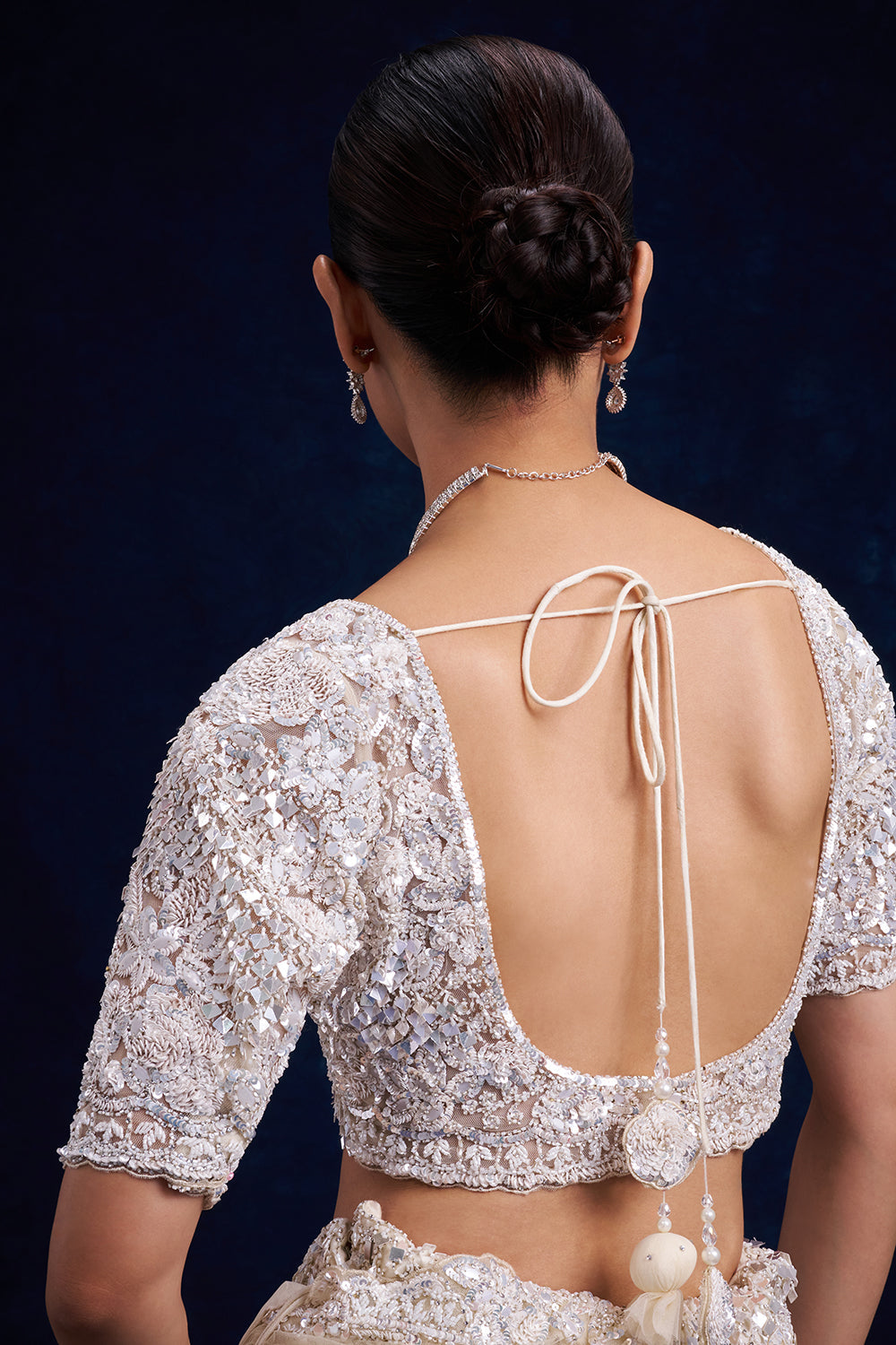 Off-White Net Bridal Lehenga with Cutdana Work