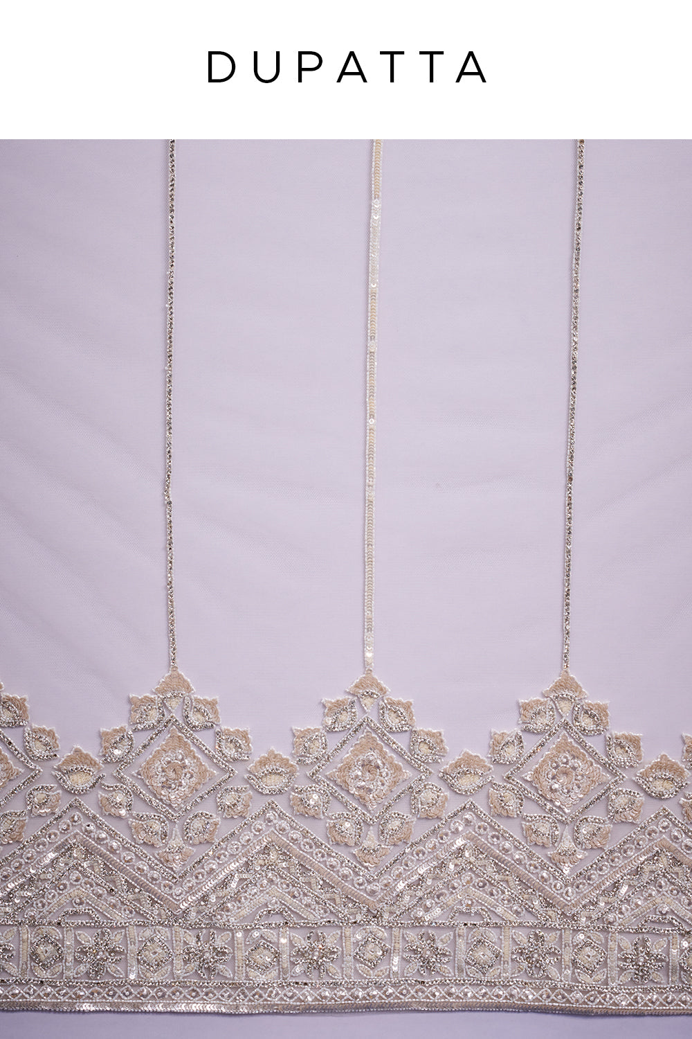 Off-White Net Bridal Lehenga with Pearl and Cutdana Work