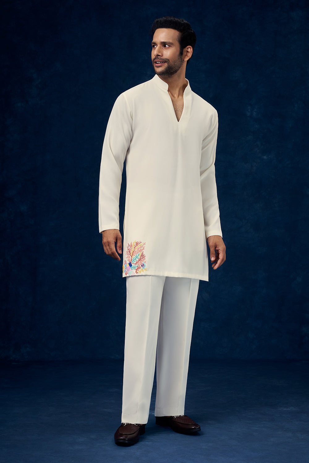Off White Premium Crepe Mens Jodhpuri Set with Resham and Cutdana Work