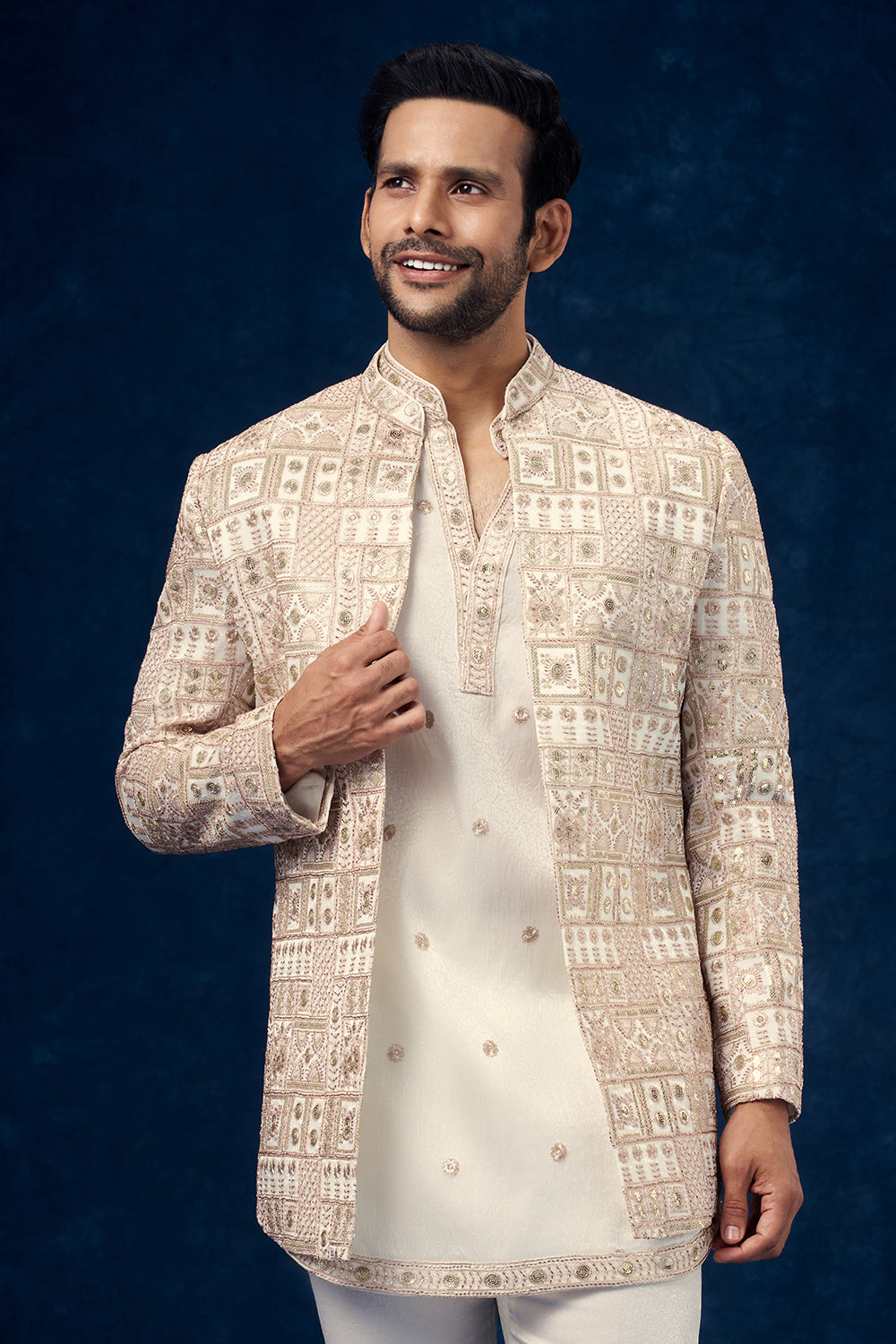 Off White Premium Crepe Mens Jodhpuri Set with Zari Work